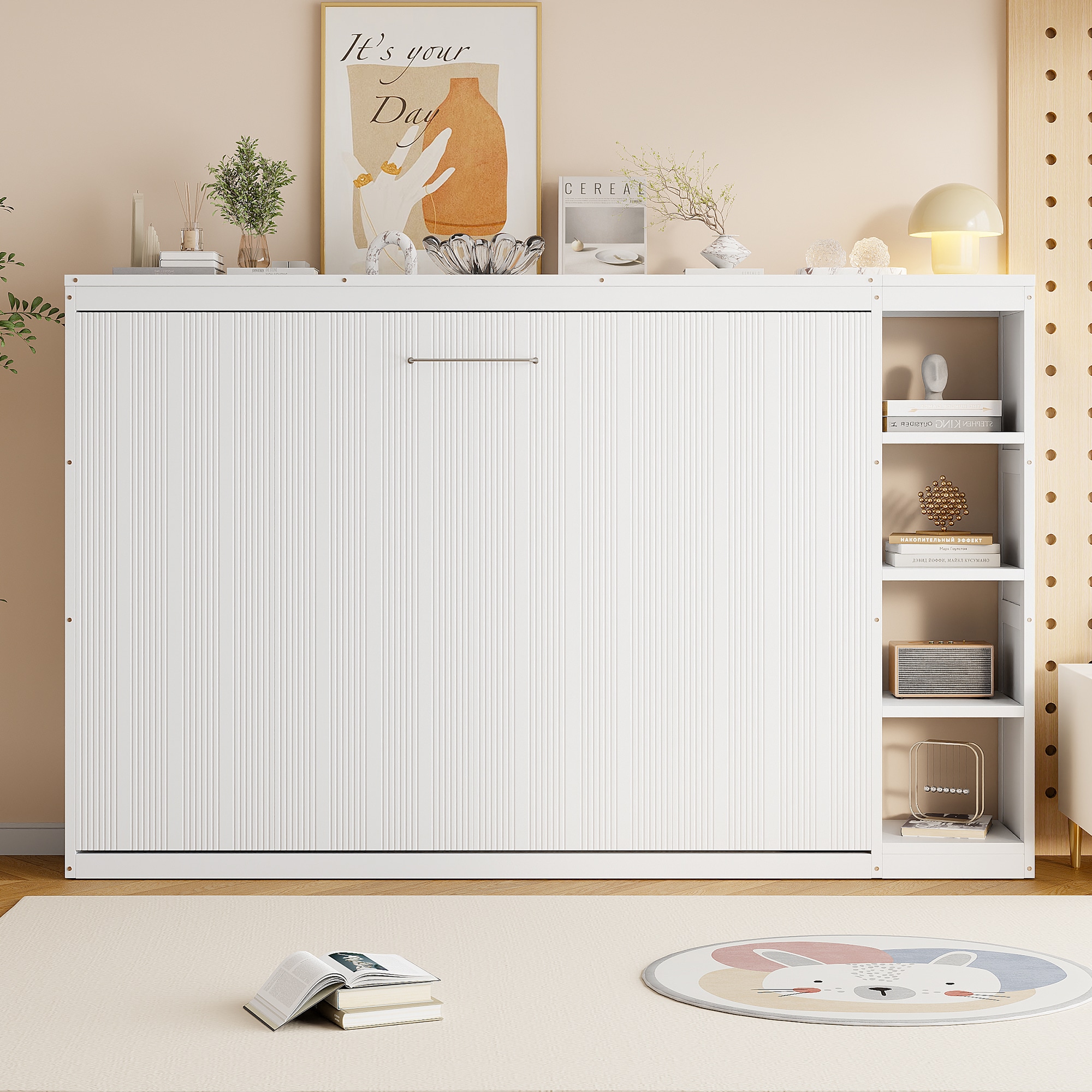 ModernLuxe GX002220AAK Full Size Murphy Bed with Bookshelf White