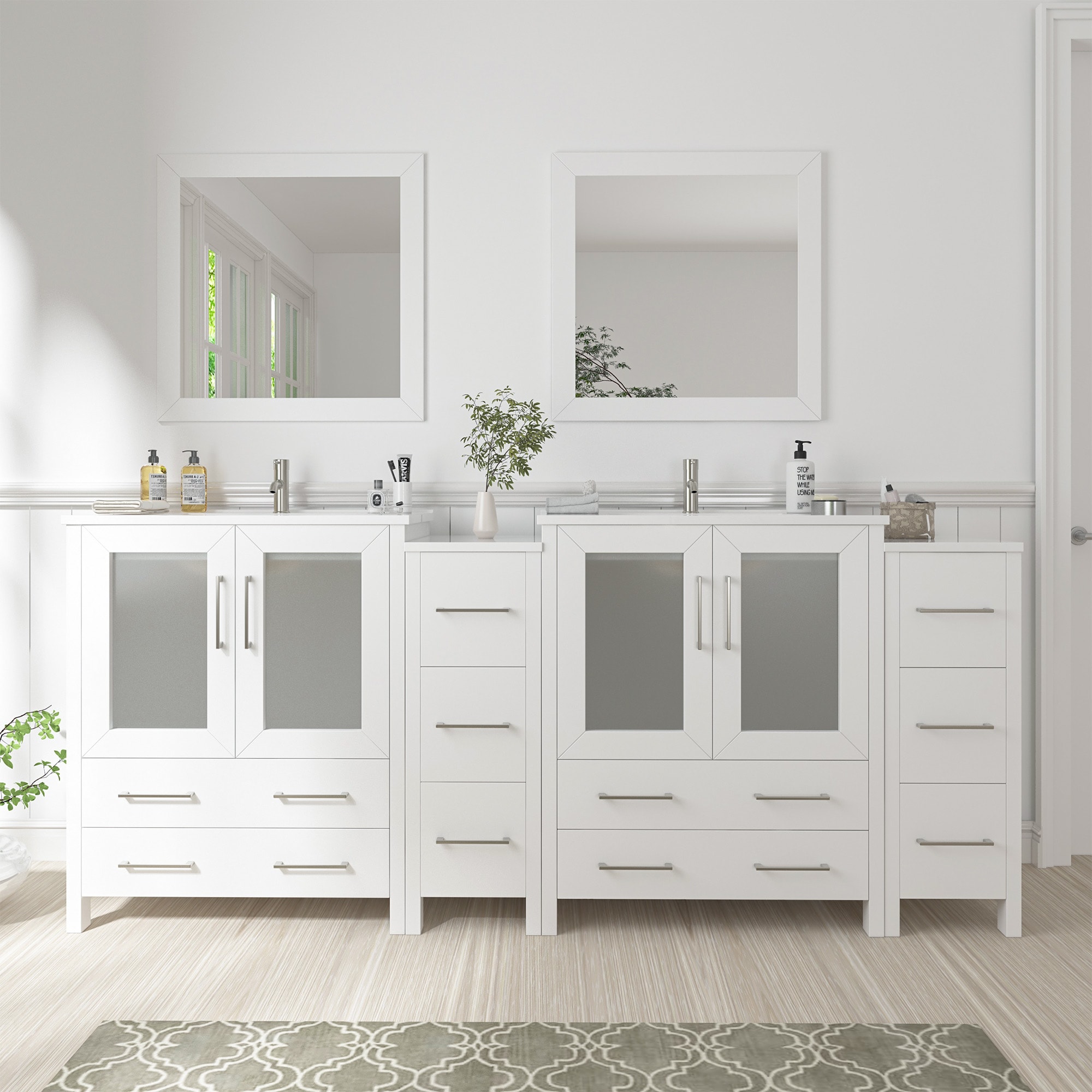 Vanity Art VA3024-72W Brescia 72-in White Undermount Double sink Bathroom Vanity with White Ceramic Top (Mirror Included)