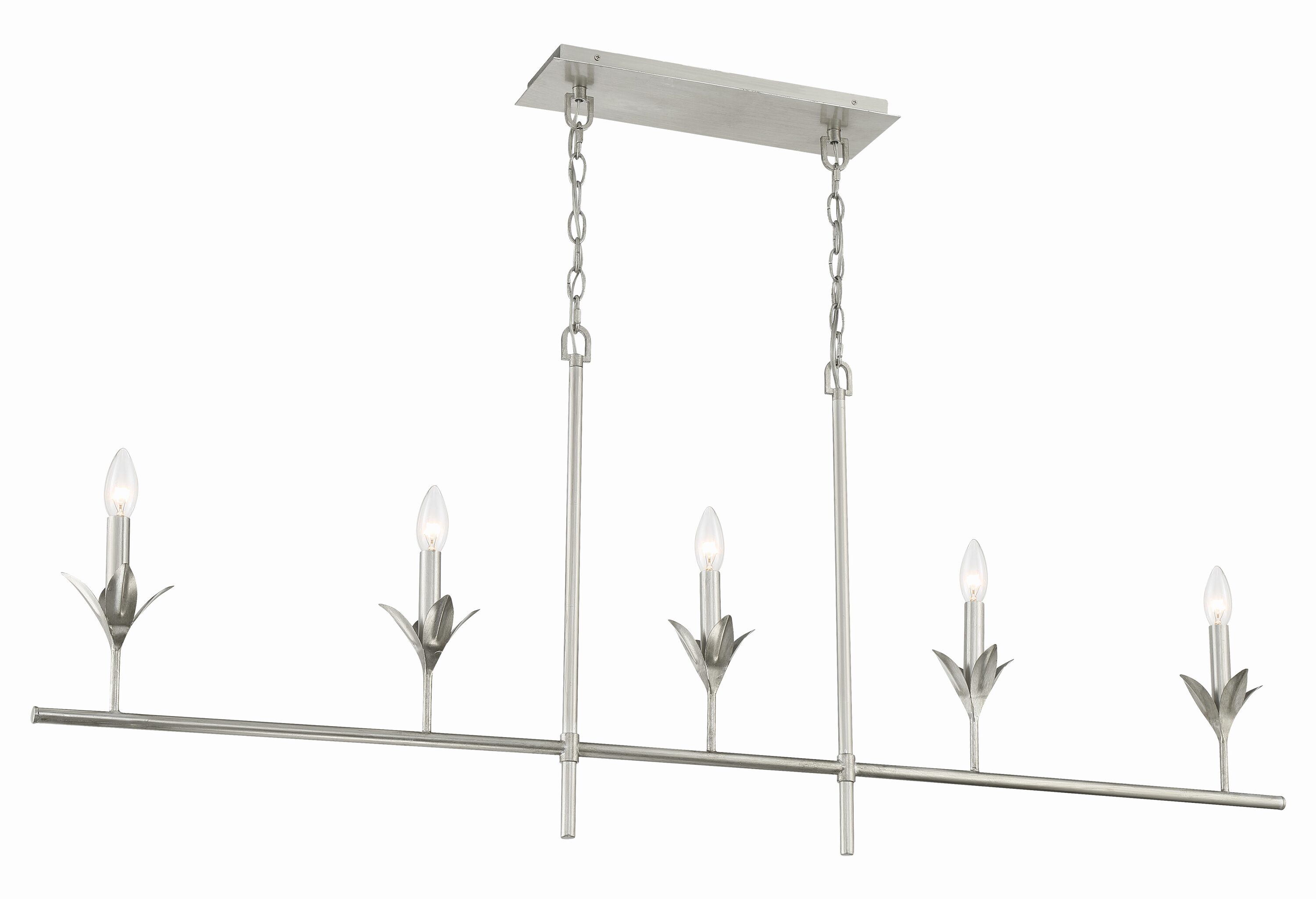 Antique Silver 5-Light Chandelier with White Silk Shades