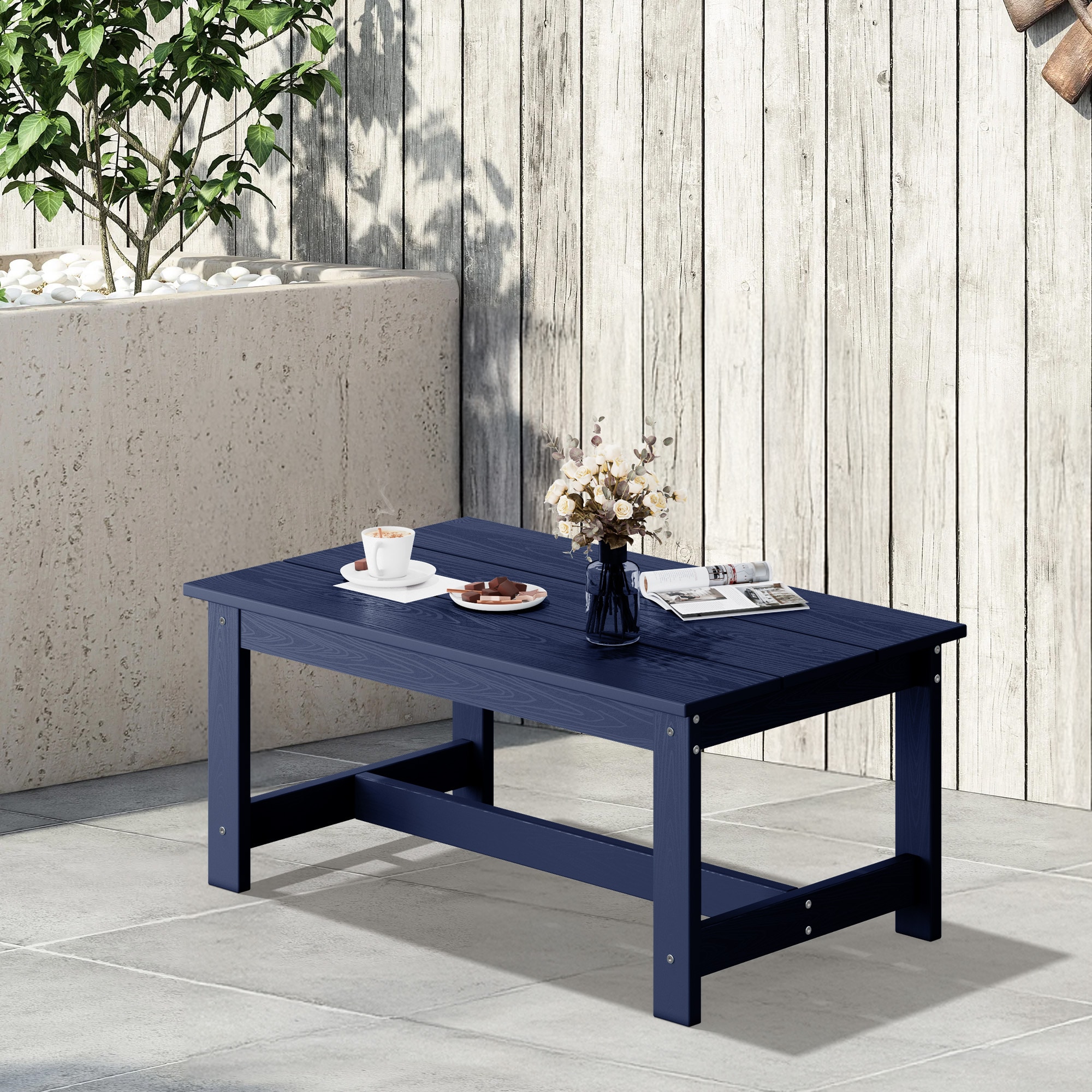 JEAREY PEGBZ-39 HDPE Patio Coffee Table Rectangle Outdoor Coffee 22.8-in W x 37.8-in L