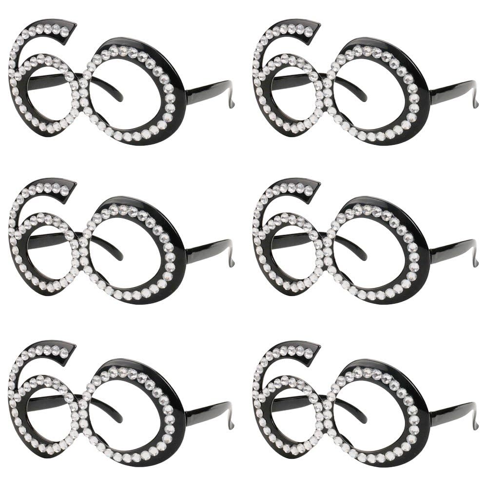 Aoibox 6 Pack 60th Birthday Crystal Frame Glasses Party Favors Novelty Eyewear for Kids and Adults High Quality Plastic Rhinestone #LAB1204P24