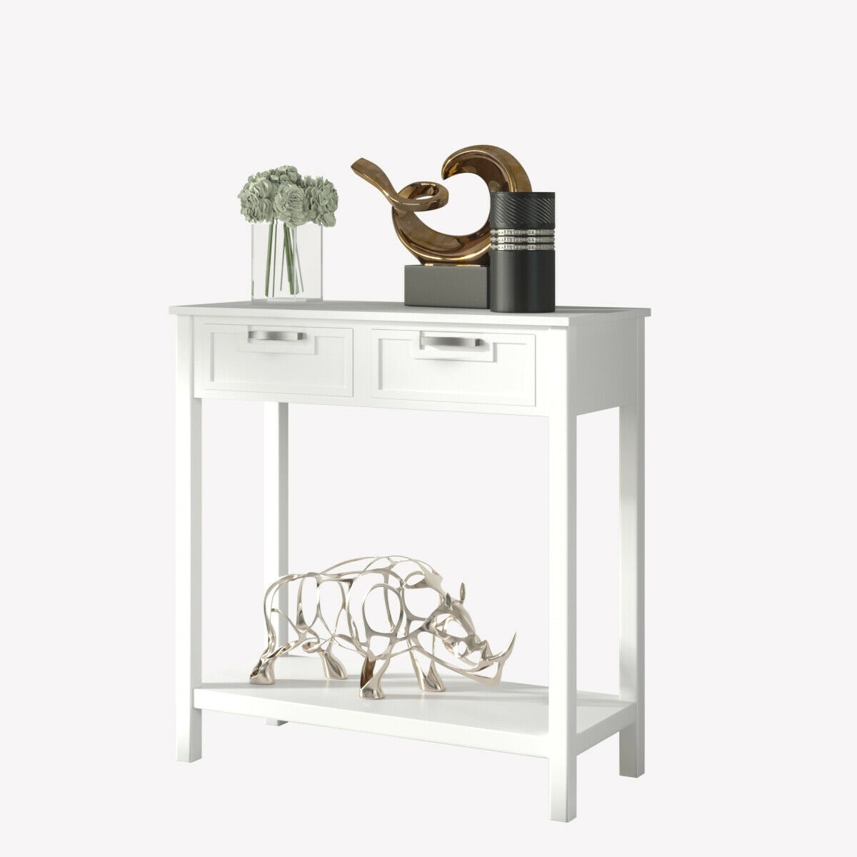 Costway CSHY000680 Accent Console Table Entryway Sofa Foyer Table Storage Shelf W/2 Drawers White