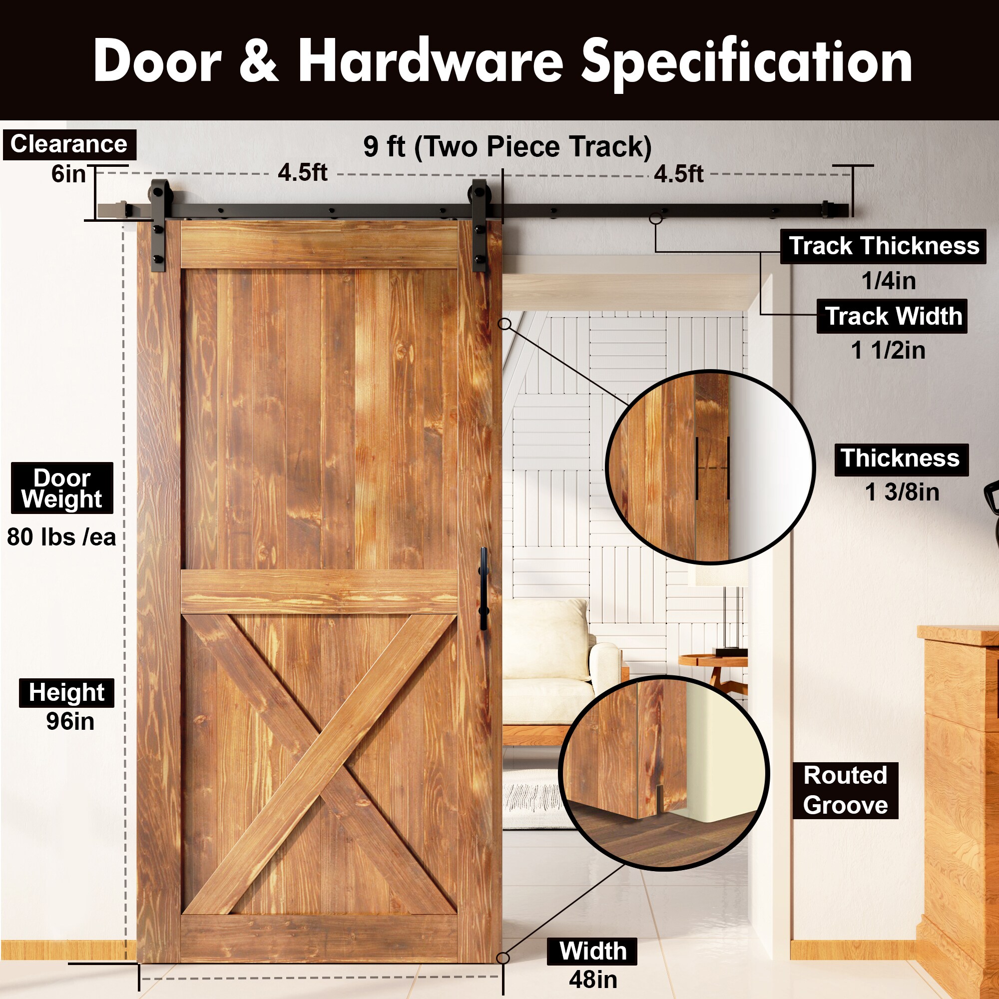 HOMACER YT1TGH108C-4896-X-EA Barn-Doors - View #7