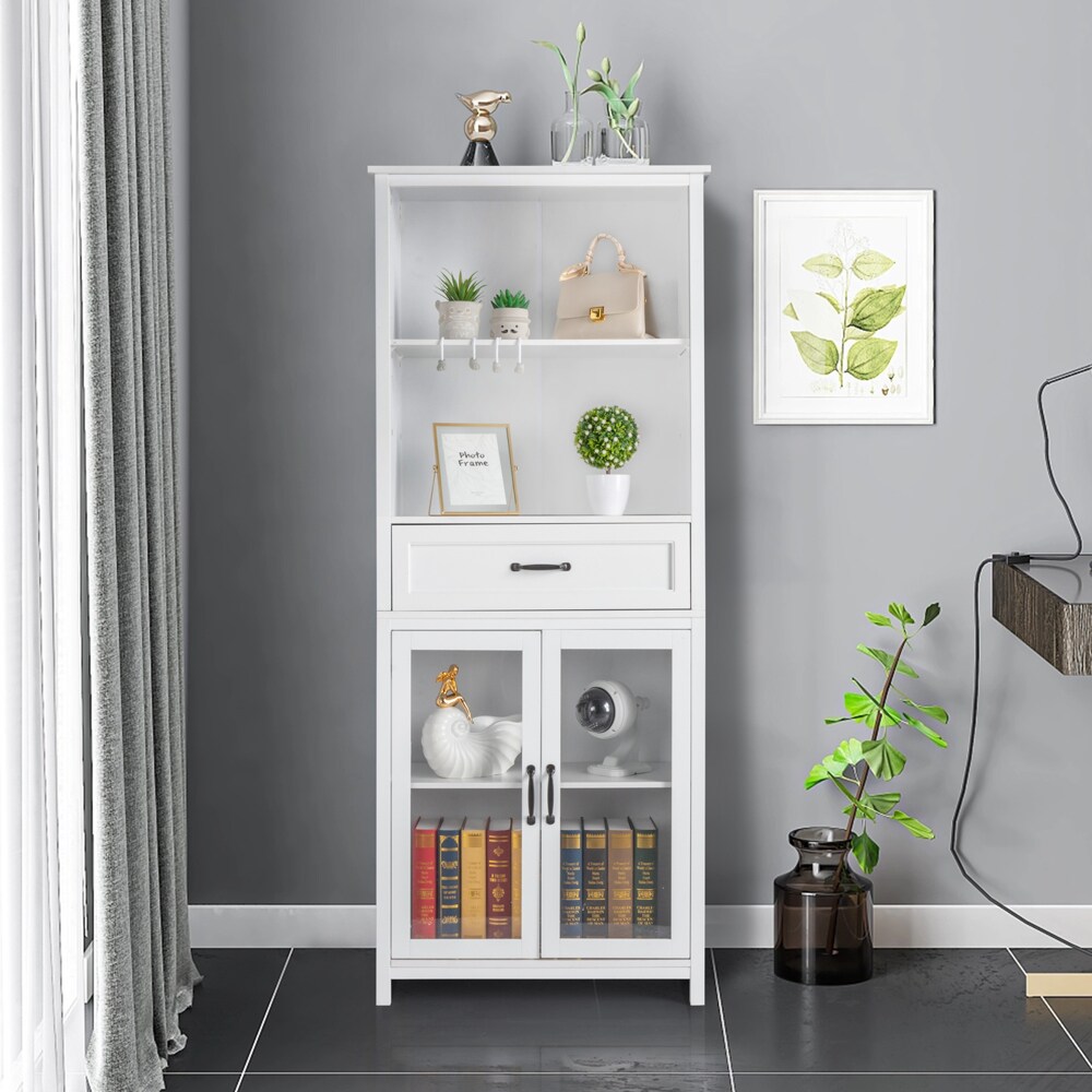 Winado White Mdf 3-Shelf Bookcase with Doors (29.13-in W x 71.45-in H x ...