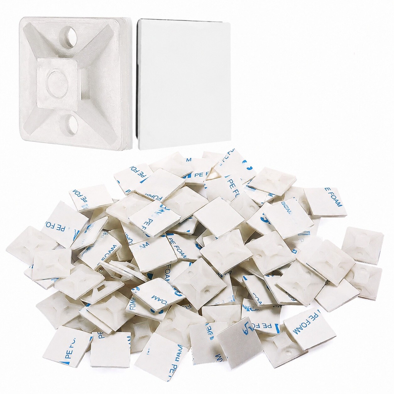 Afoxsos 100 PCS Three Fourths Inch White Self Adhesive Cable Zip Tie Mounts Wire Clips Holders Management Anchors Organizer Squares HS101S #LAF0812F480
