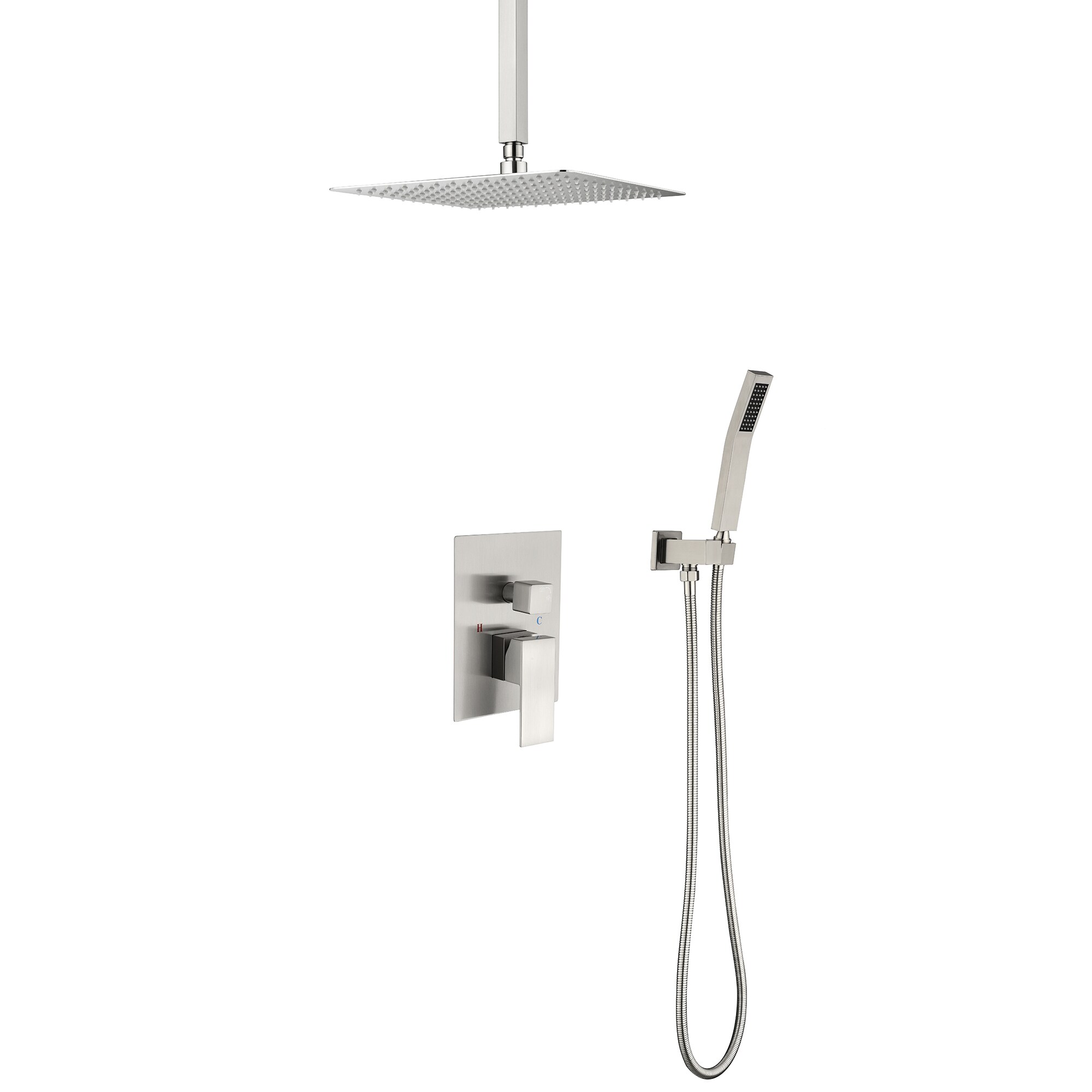 Clihome DG-SS806NS12 Brushed Nickel 12-in Dual Head Built-In Shower Faucet System with 2-way Diverter (Pressure-balanced Valve Included)