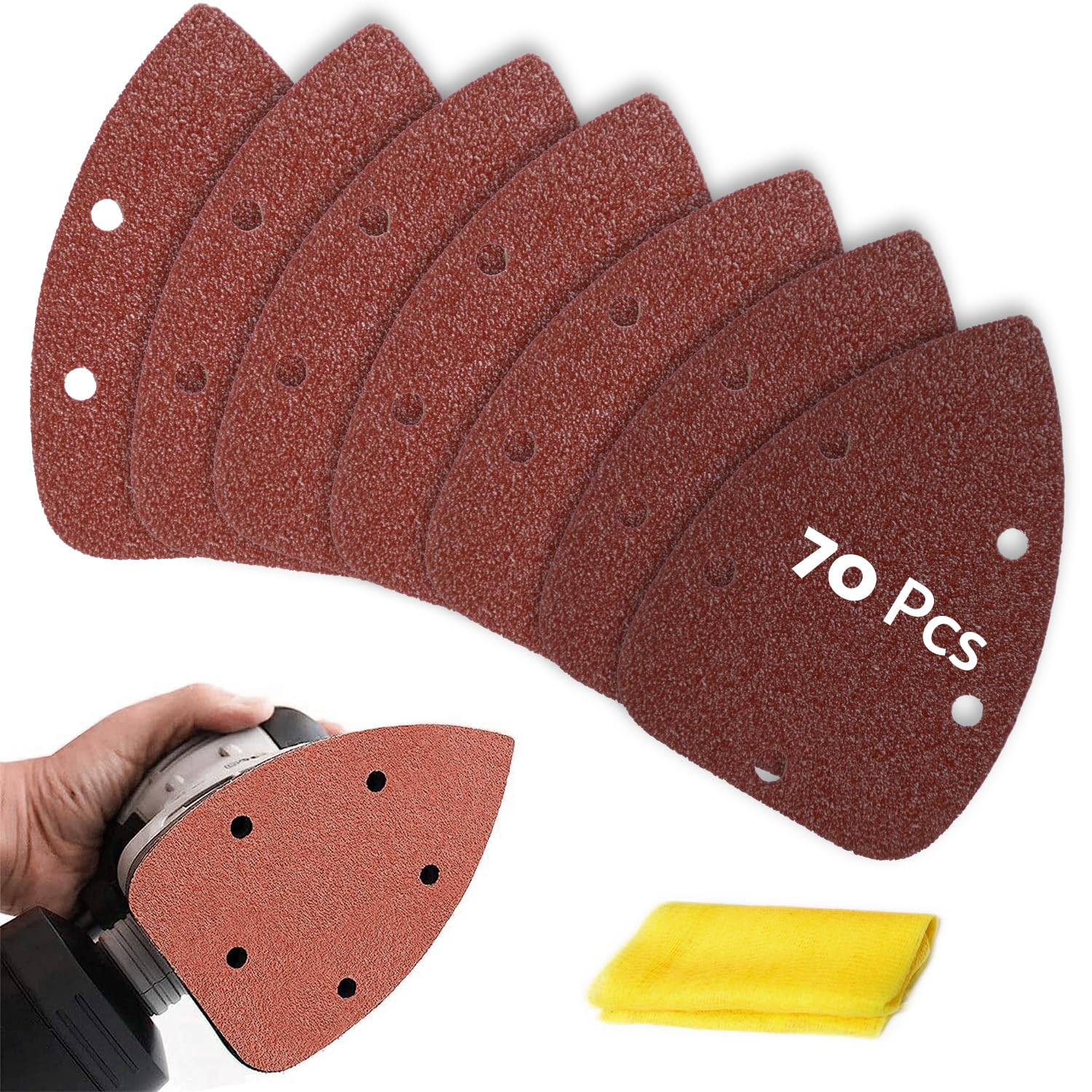 Afoxsos  Mouse Sander Sandpaper 70 Piece Assortment 40 60 80 100 150 240 320 Grit Detail Sanding Pads with Tack Cloth for Wood Metal Fiberglass