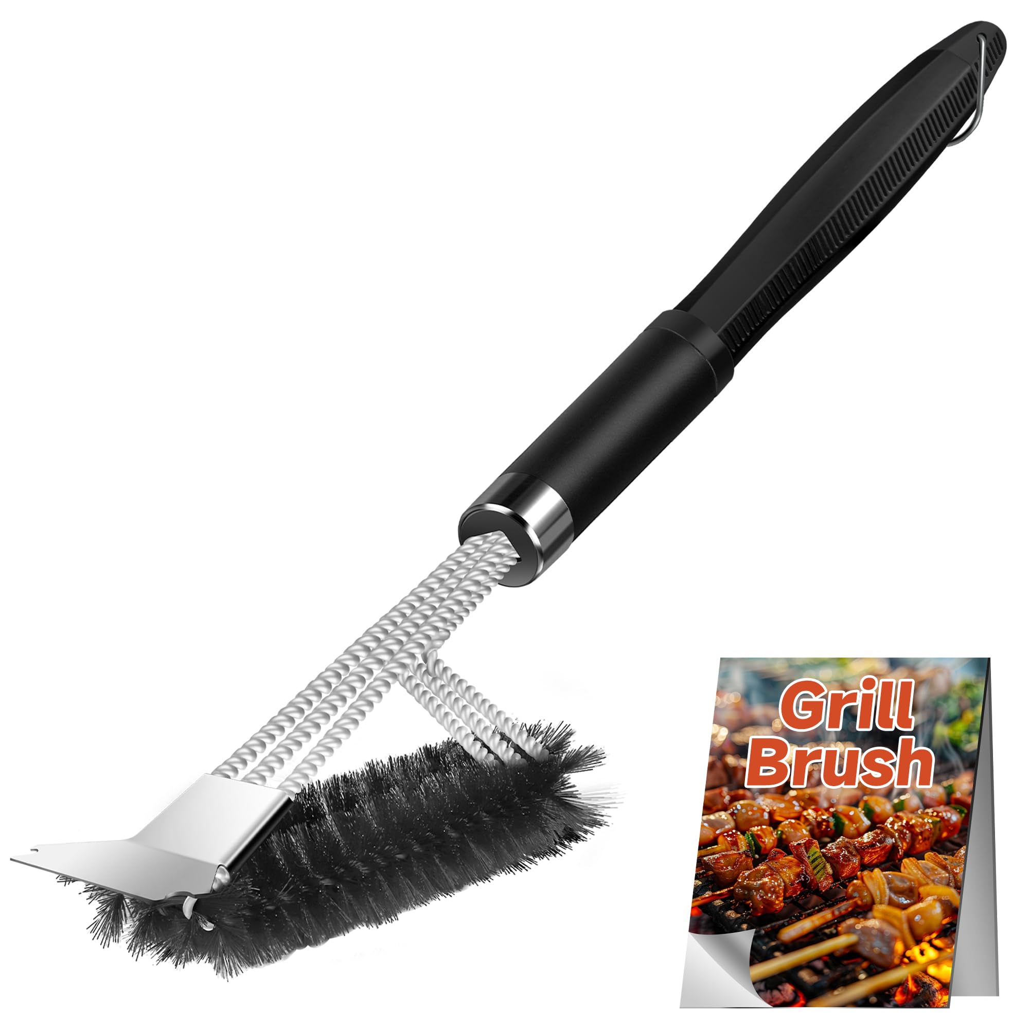 JVFCXXV -  Grill Brush with Stainless Steel Scraper Adjustable Handle Extra Strong Bristles Unive...