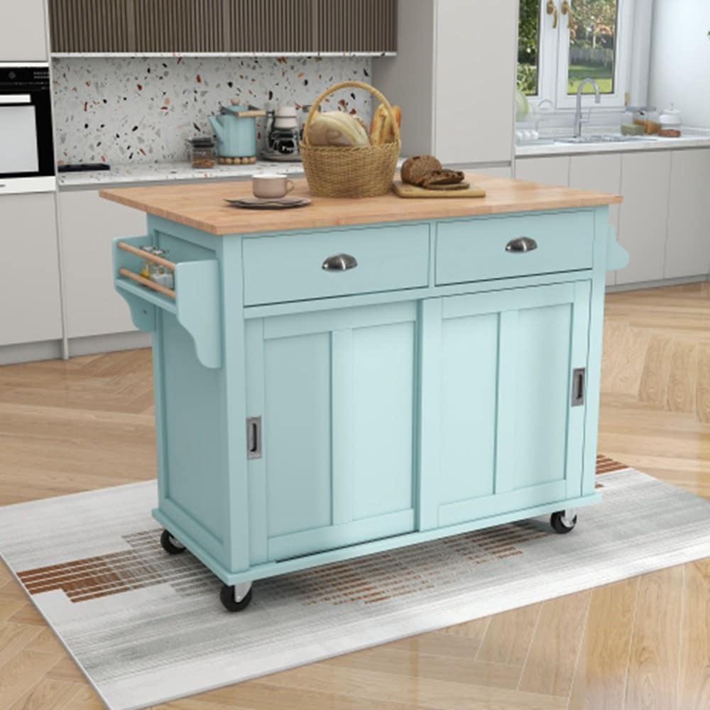 BABOOM Black Mdf Base with Wood Top Rolling Kitchen Island (20.5-in x 52.2-in x 36.6-in)