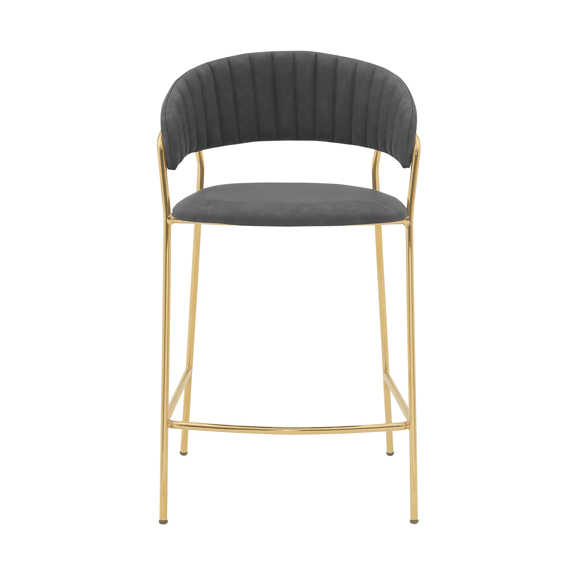 Armen Living LCNRBAGLGRY26 Gold Chrome 26.0-Inches H Counter height Bucket seat Upholstered Swivel Metal Bar Stool Back