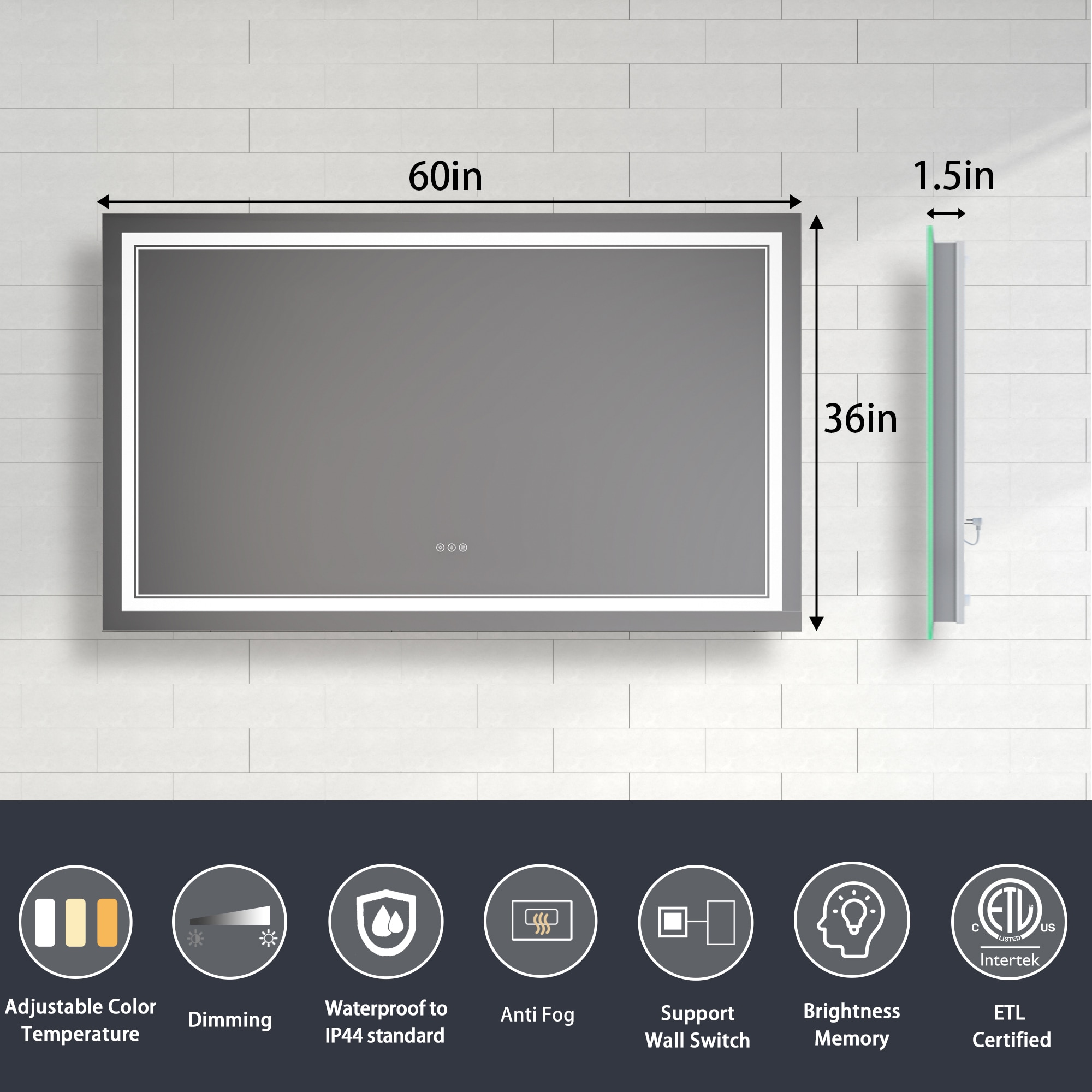 ExBrite EXBM2436V12 Framed-Bath-Mirrors - View #2