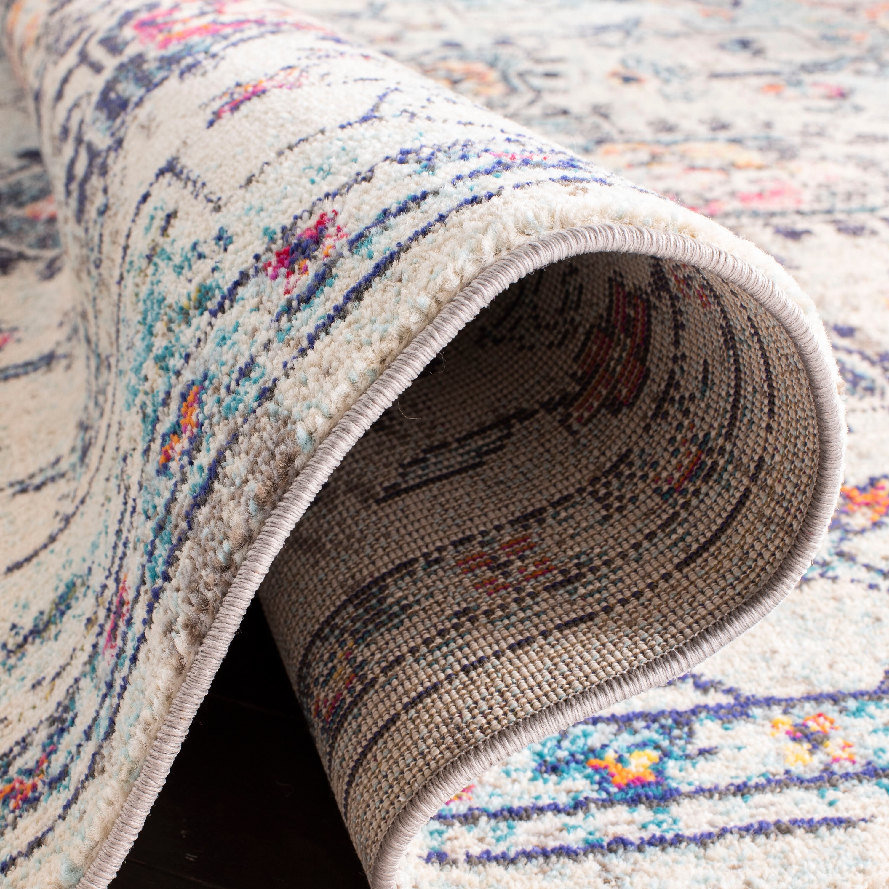 Cream and Blue Flat Woven Reversible Synthetic Rug, 48" x 26"