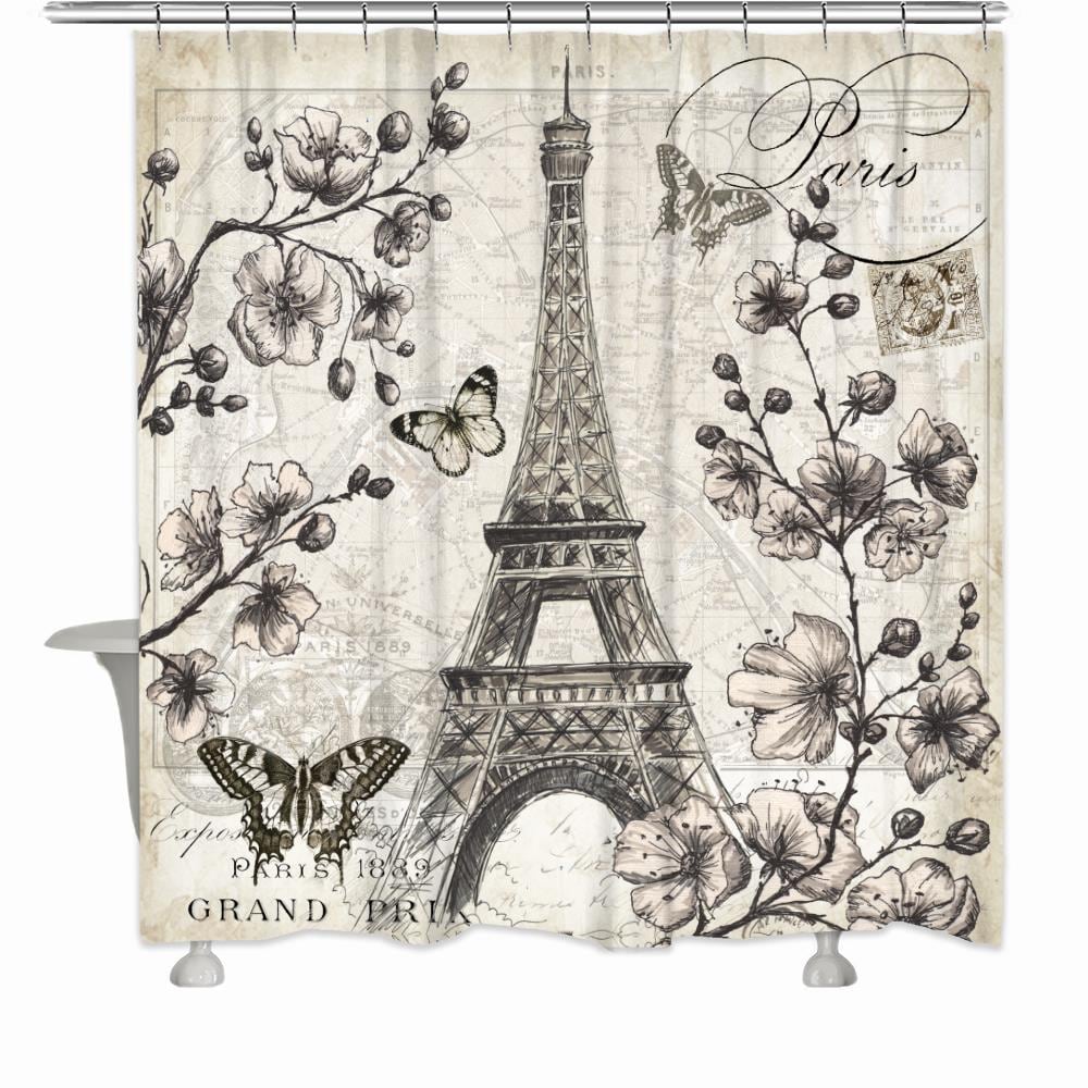 Laural Home 71-in L Paris In Bloom Graphic Print Polyester Shower Curtain