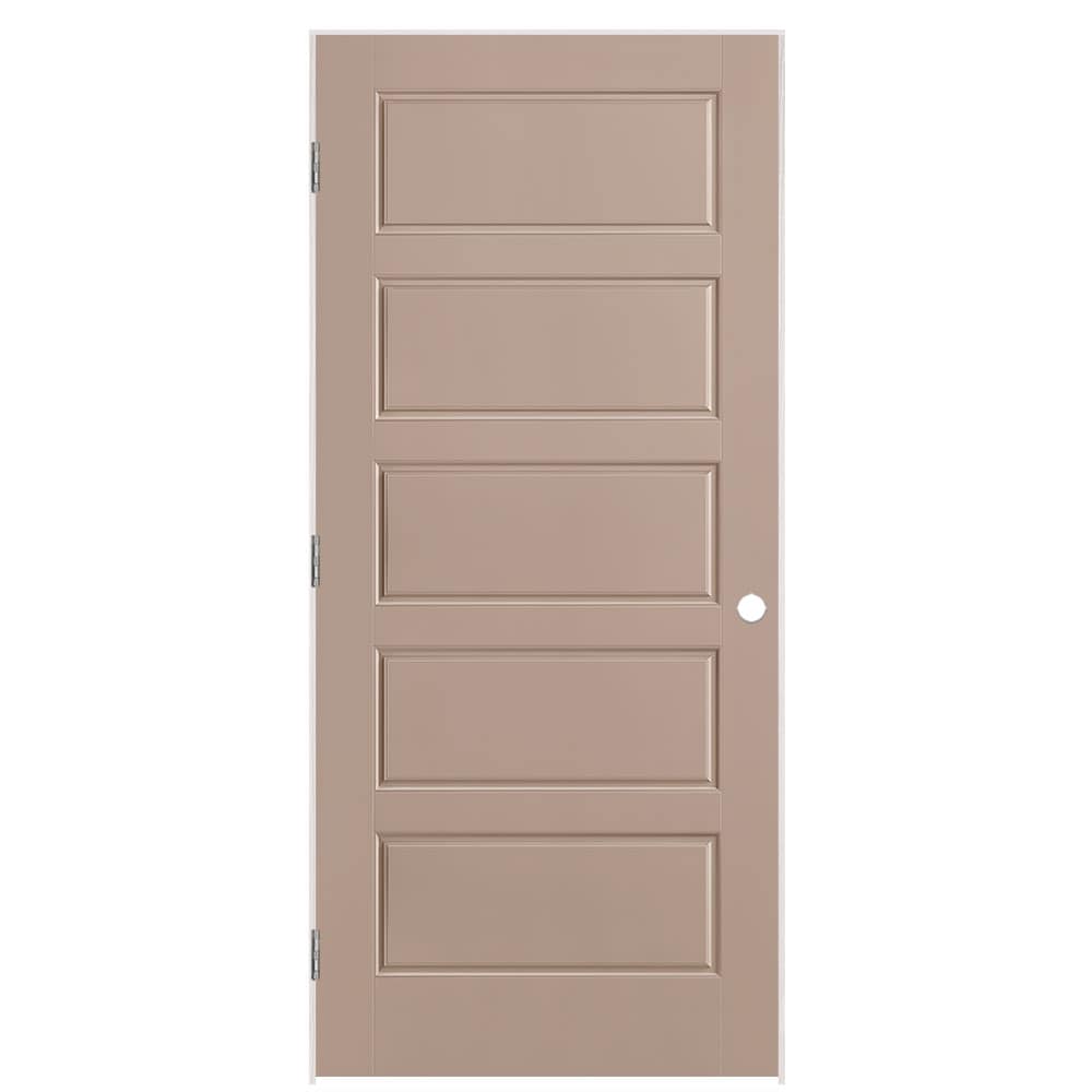Masonite 1444656 36-in x 80-in Sandpiper Solid core 5-panel equal Right hand Smooth Prefinished Molded composite Flat Jamb Single Prehung Interior Door
