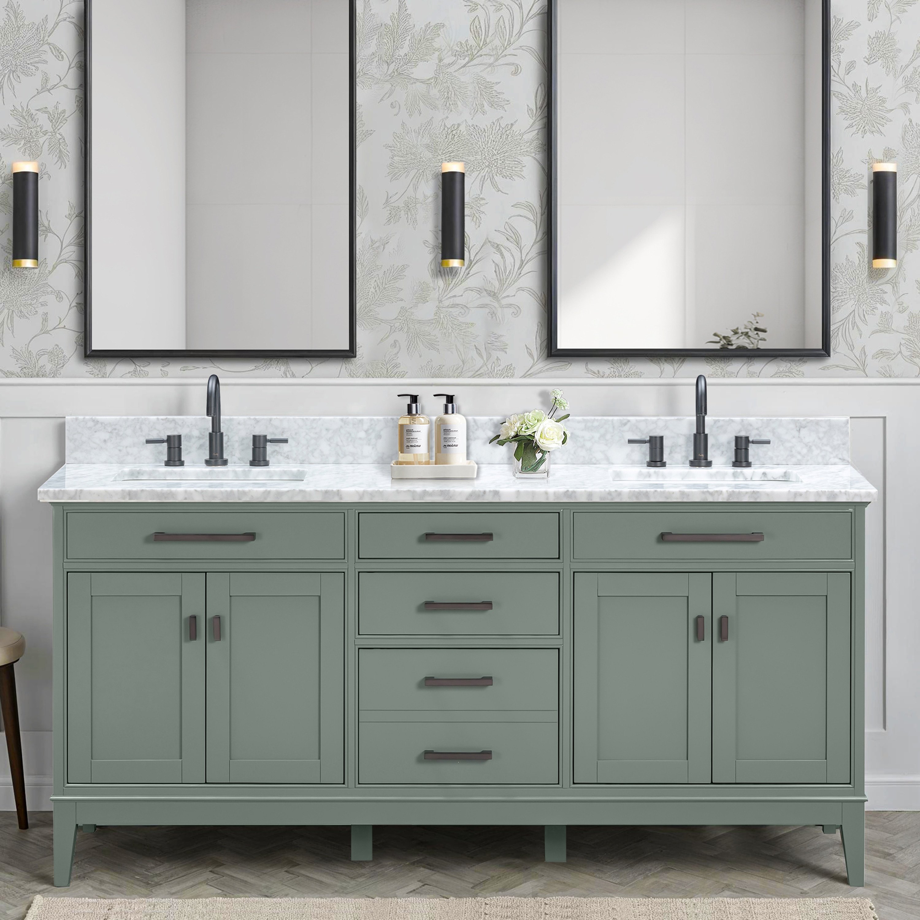 Avanity Madison 72-in Smoke Green Undermount Double Sink Bathroom Vanity with Carrara White Natural Marble Top