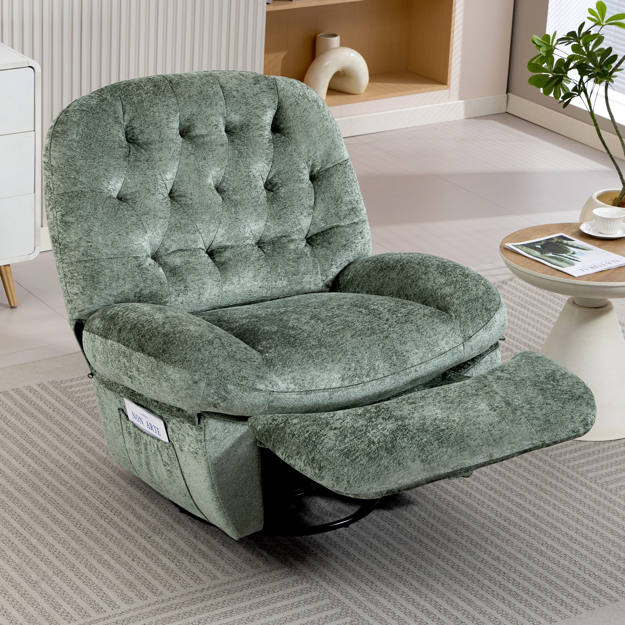 DYHOME  Manual Recliner with Pull-ring Adjustment Single-seater Sofa in Soft Velvet Fabric Suitable for The Living Room or Bedroom Green