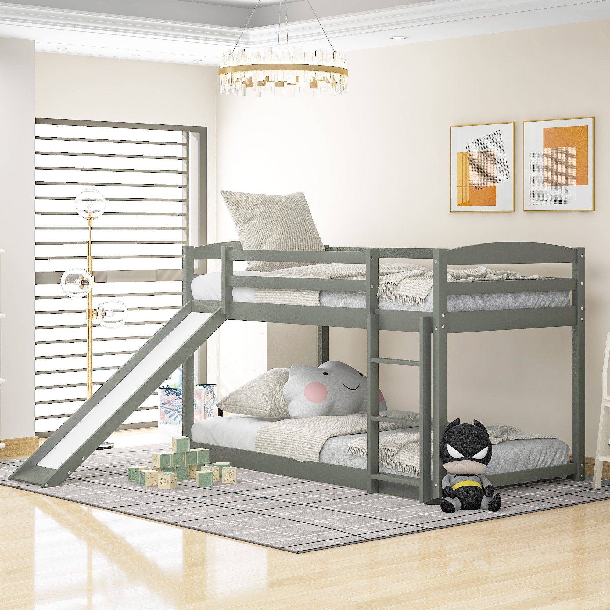 Yiekholo LL-0256AAE Gray Twin over twin Bunk Bed