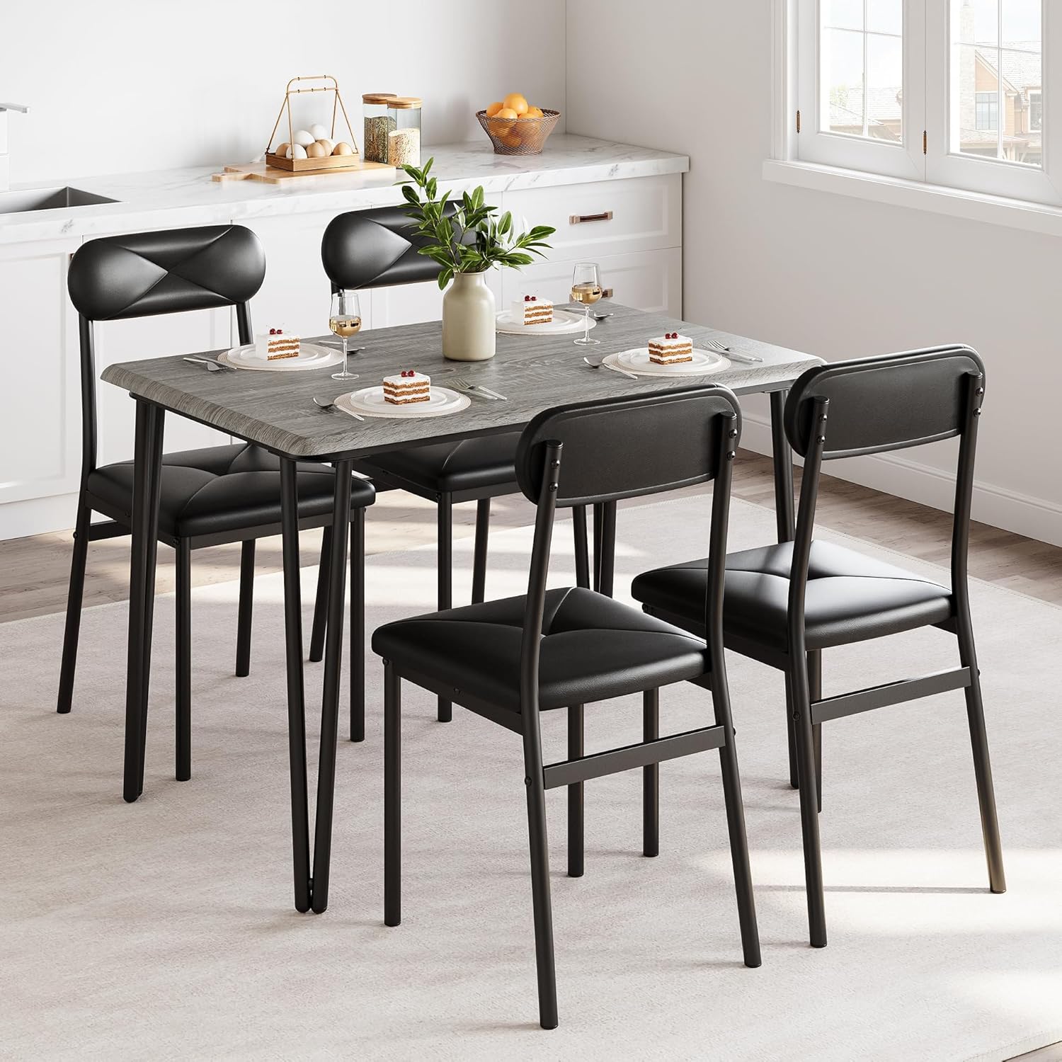 Qeetex PD-PHO-0ZLA80UC 4-Piece Dining Table Set For Small Spaces-Apartment Size Kitchen Table With Chairs-Space Saving Modern Design-For Breakfast Nook