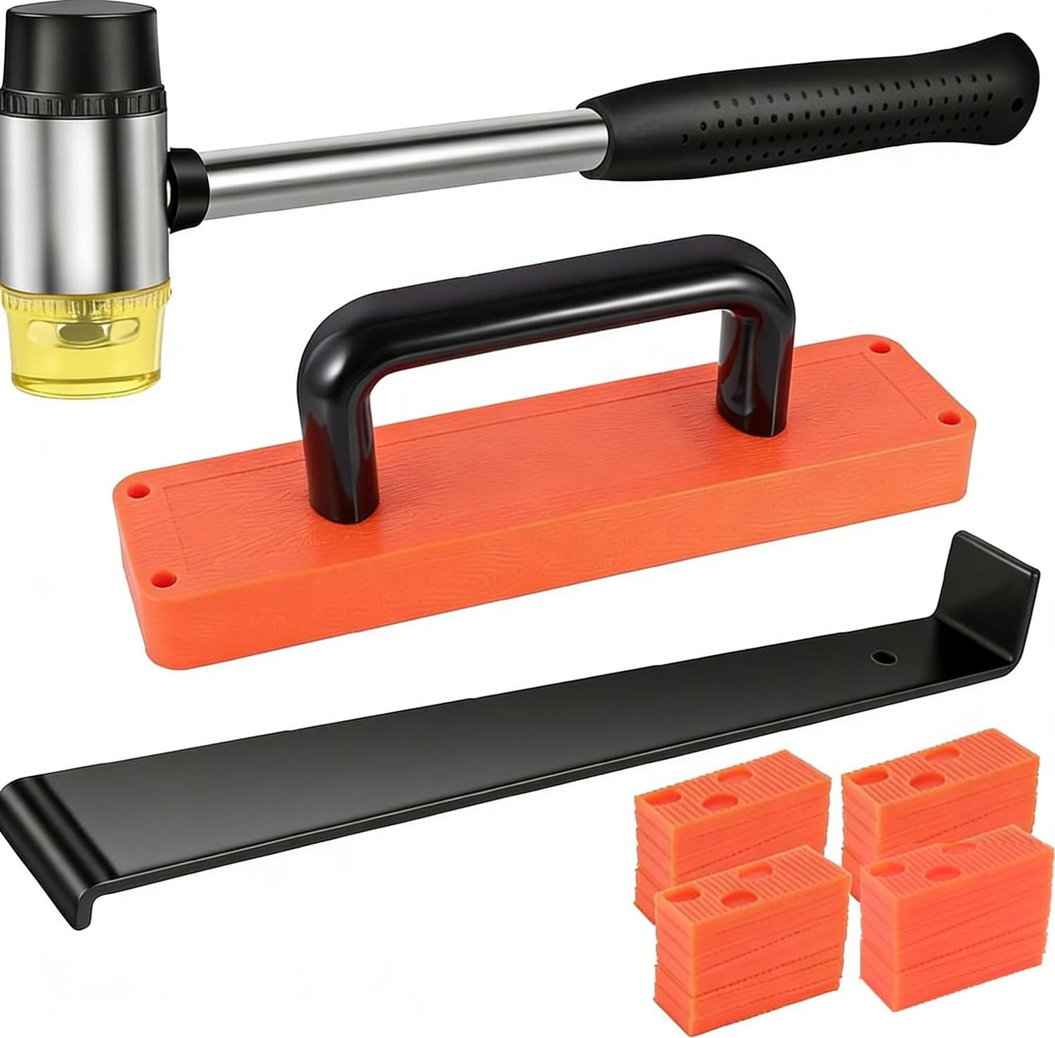 KIWDZFU - 43 Piece Laminate Flooring Tools Kit with Double Faced Mallet Pull Bar Tapping Block a...