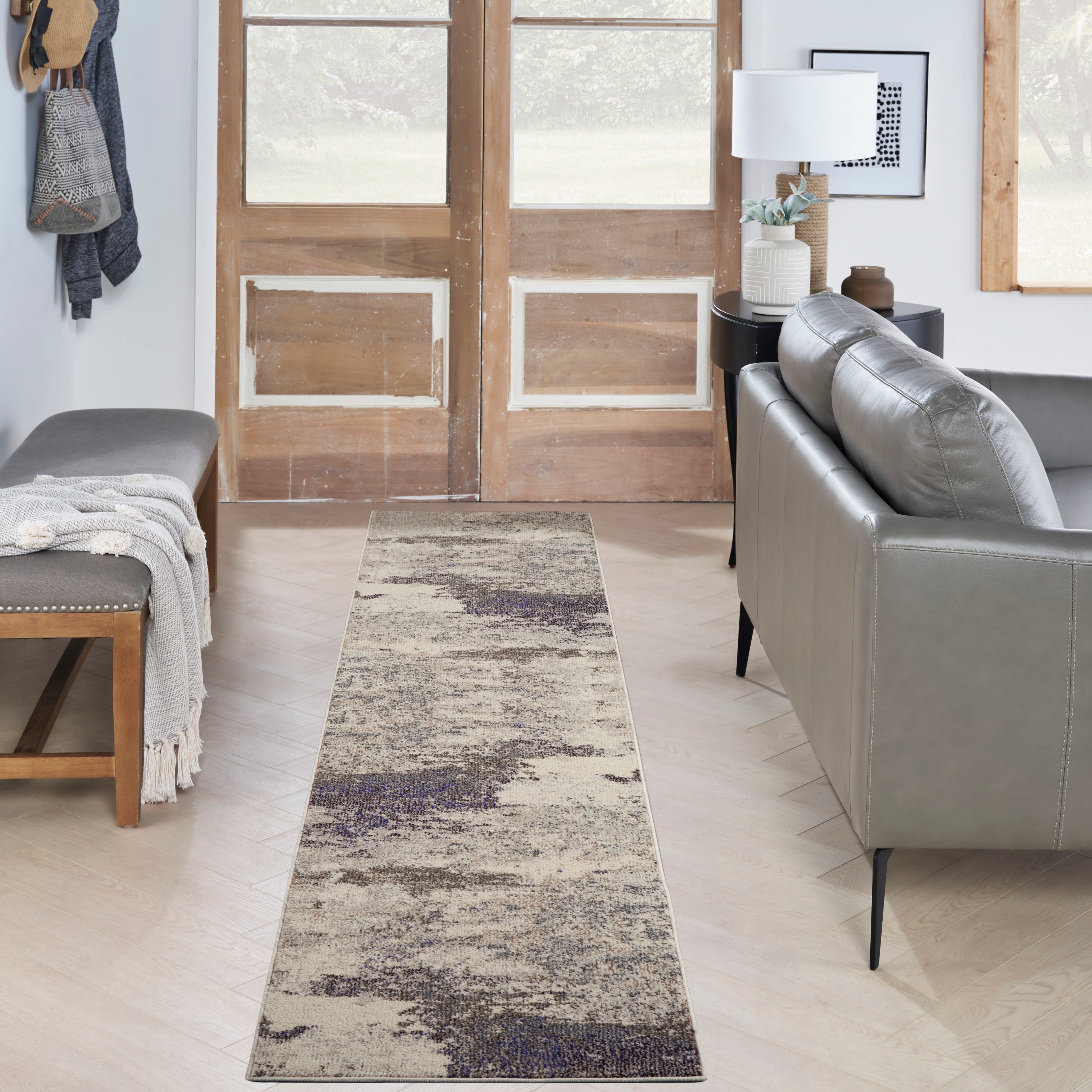 Nourison 99446179340 Celestial 2 x 12 (ft) Loomed Polypropylene Gray Rectangular Indoor Distressed/Overdyed Vintage Area rug