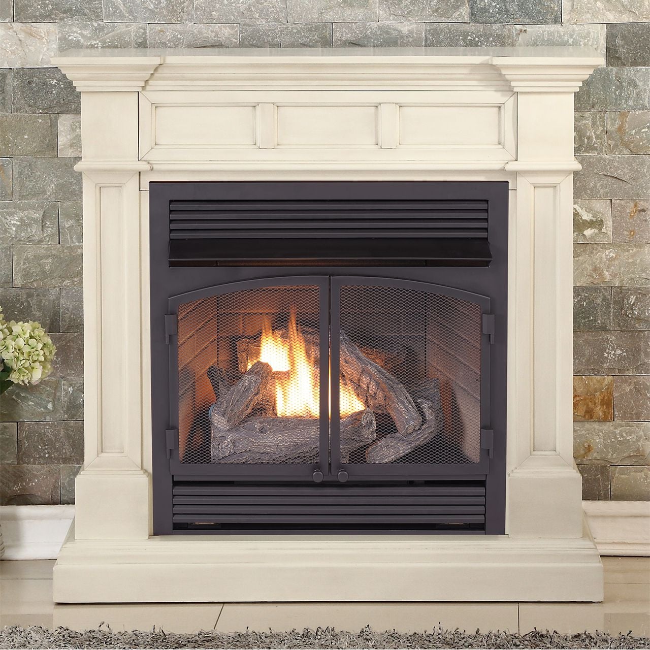Duluth Forge DFS-400T-2AW 45-Inches Antique White Ventless Liquid Propane and Natural Gas Fireplace