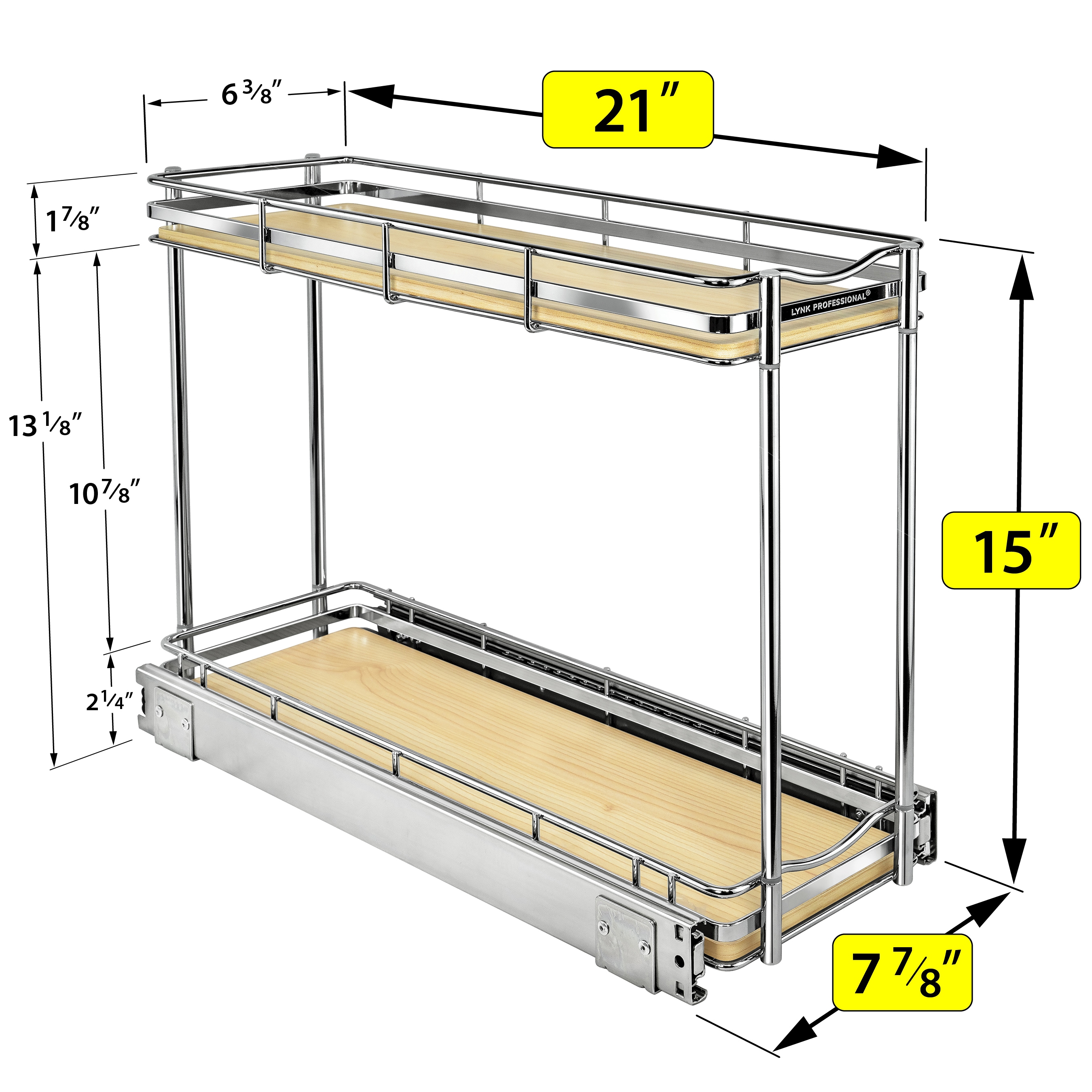 Expandable Chrome and Wood 2-Tier Pull-Out Spice Rack