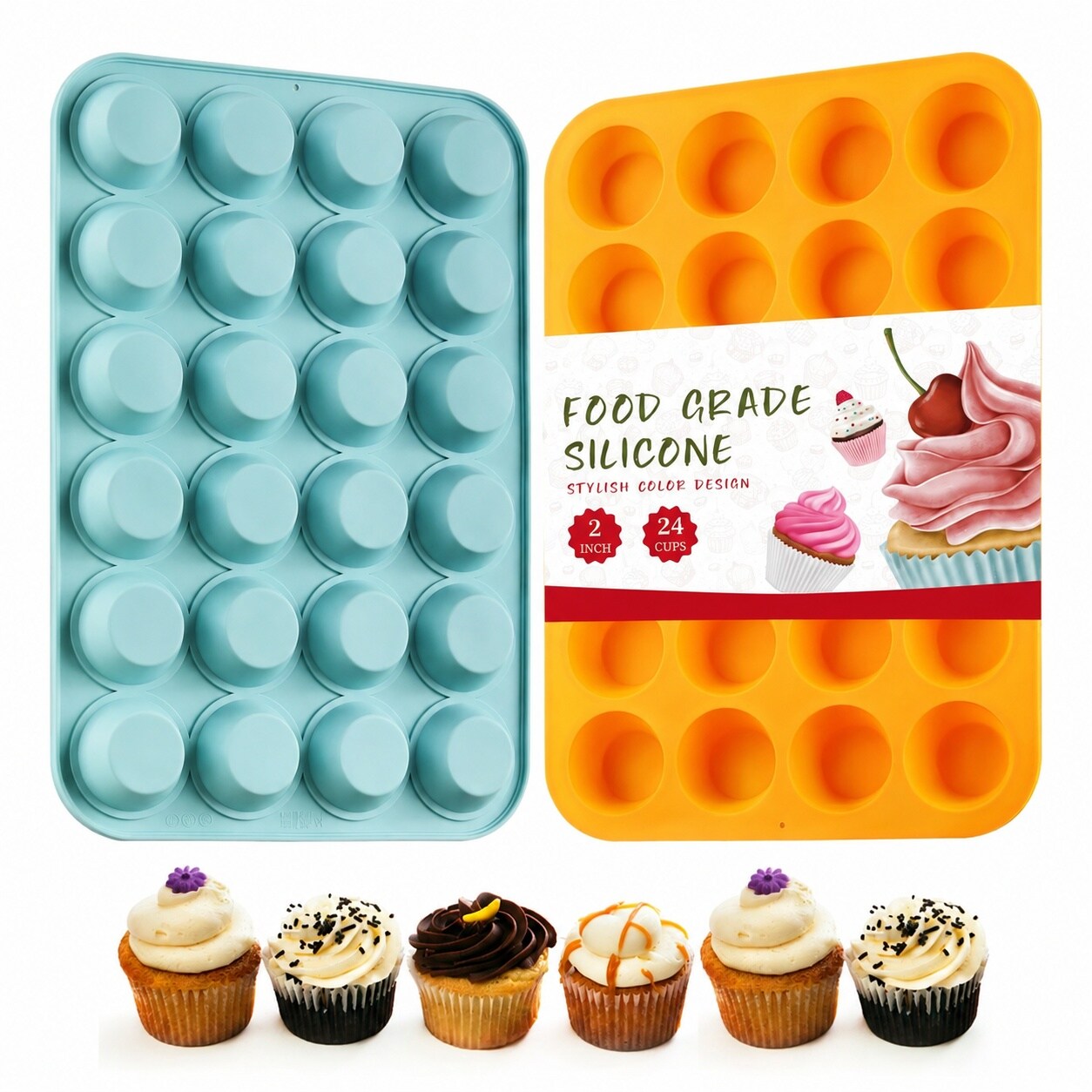 DHMHD  Silicone Mini Muffin Pan Set 24 Cups Non Stick BPA Free Heat Resistant Dishwasher Safe for Baking Muffins Cupcakes and Tarts