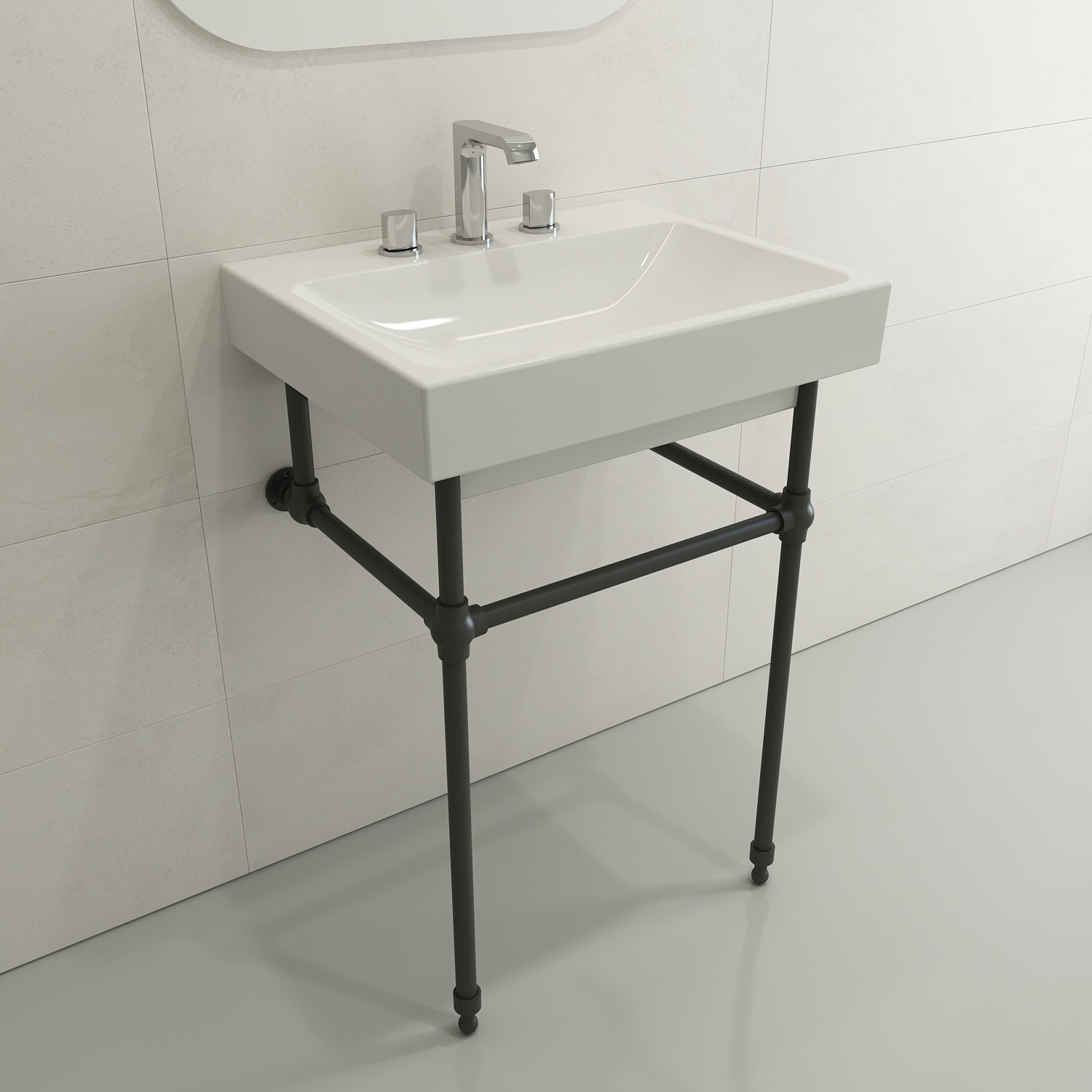 Modern White Ceramic Wall-Mount Rectangular Bathroom Sink