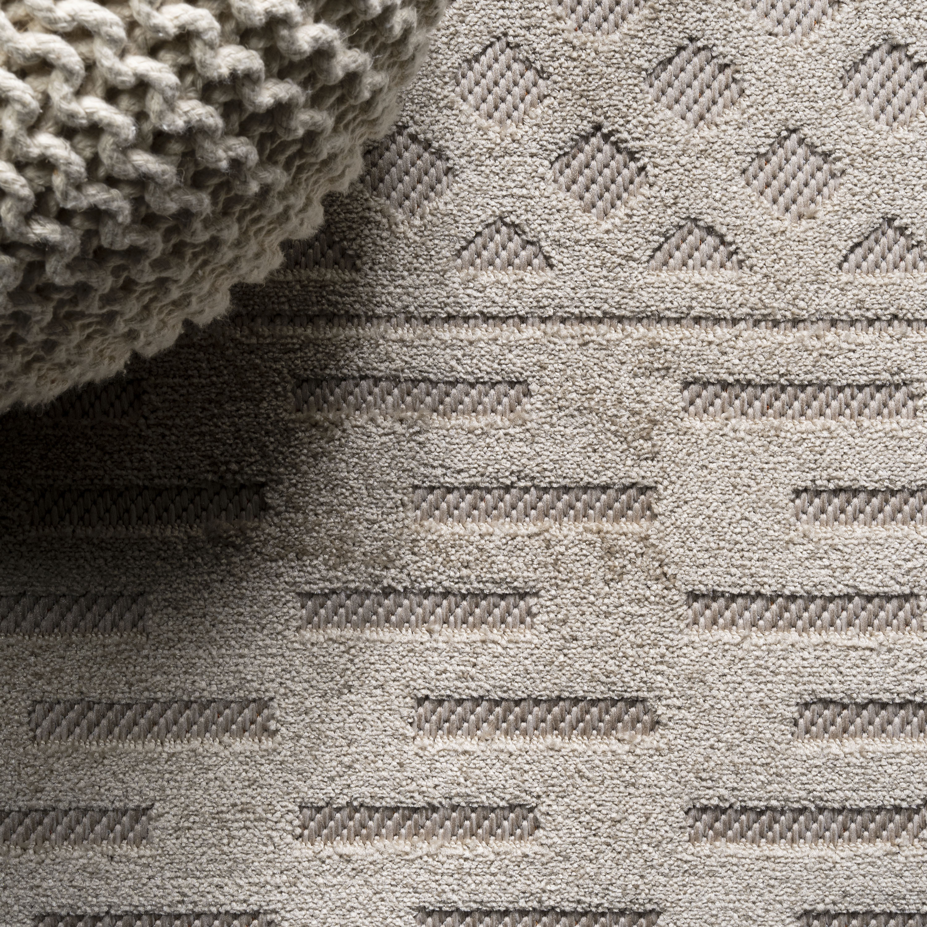 Ivory and Beige Geometric Synthetic Indoor/Outdoor Runner Rug