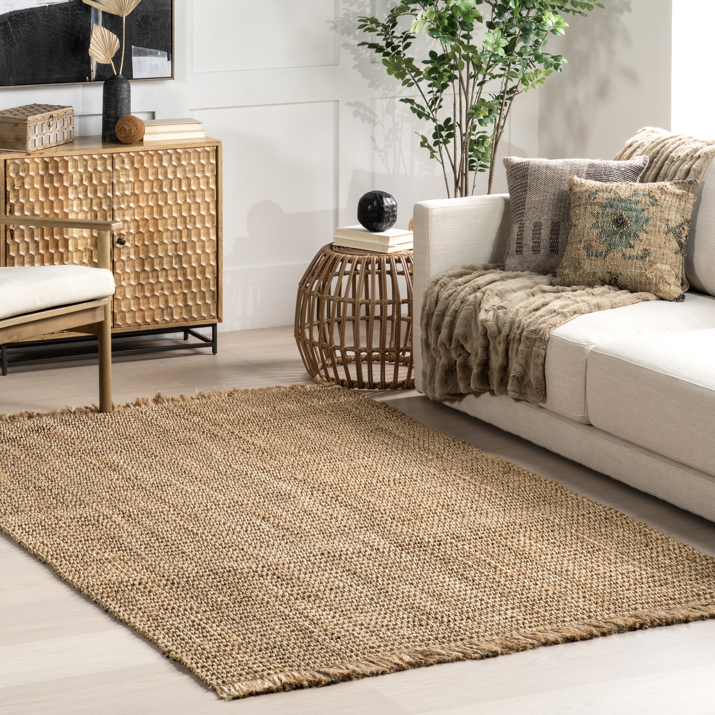 nuLOOM 200NYRO02A-406 Solveig Farmhouse Jute and Seagrass Tasseled 4ft. x 6ft. Natural Area Rug