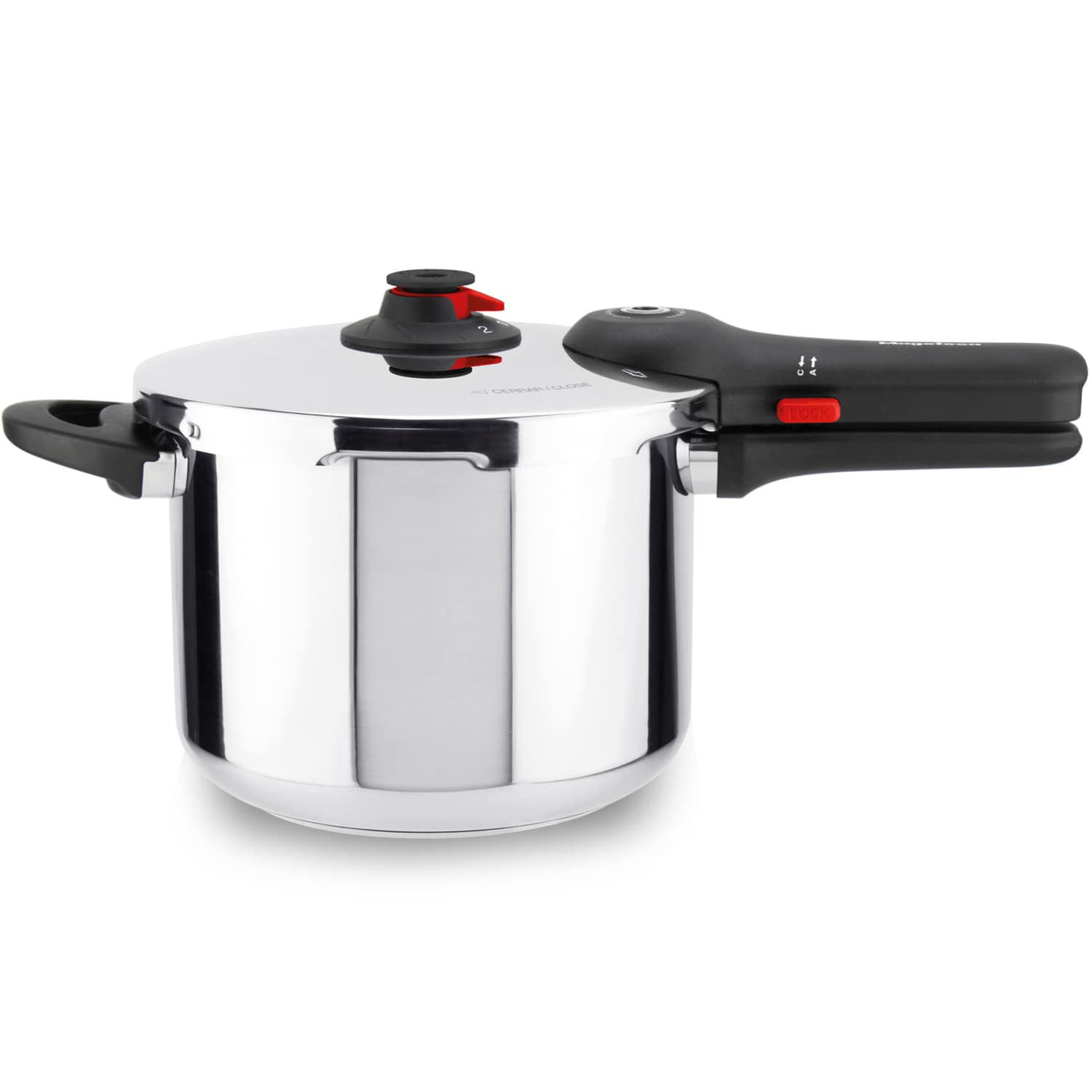 Magefesa EasyClick 6.3-Quart Stainless Steel Pressure Cooker Easy One-Hand Opening - 2 Cooking Modes