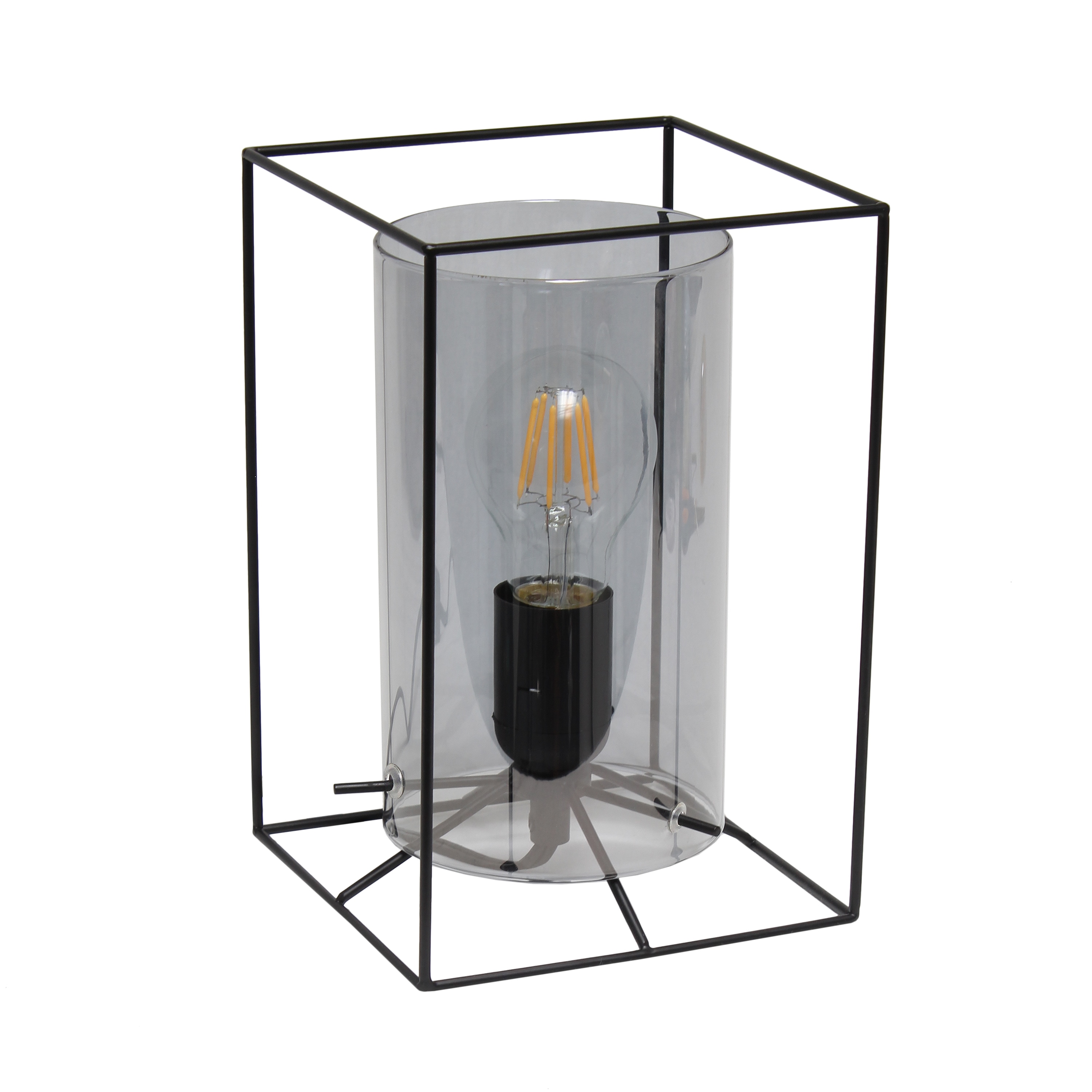 Lalia Home LHT-1026-SM Studio Loft 9-in Black/Smokey Gray Shade LED On/Off switch Uplight Table Lamp with Glass Shade