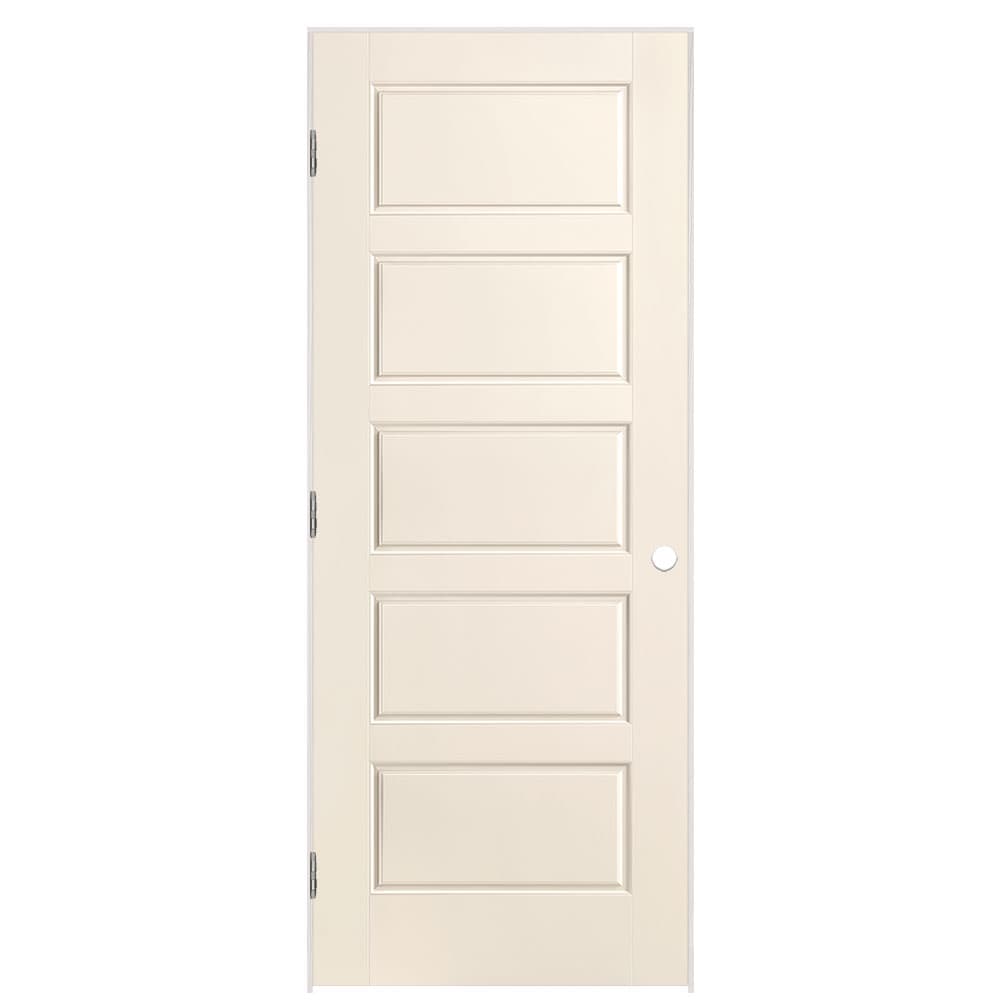 Masonite 1444624 32-in x 80-in Moonglow Solid core 5-panel equal Right hand Smooth Prefinished Molded composite Flat Jamb Single Prehung Interior Door