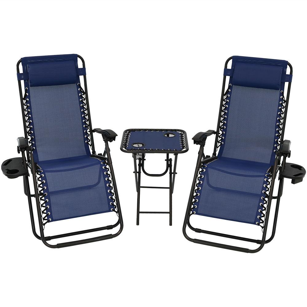 Sunnydaze Decor DL-996 2 Black Steel Frame Stationary Zero Gravity Chair with Blue Sling Seat