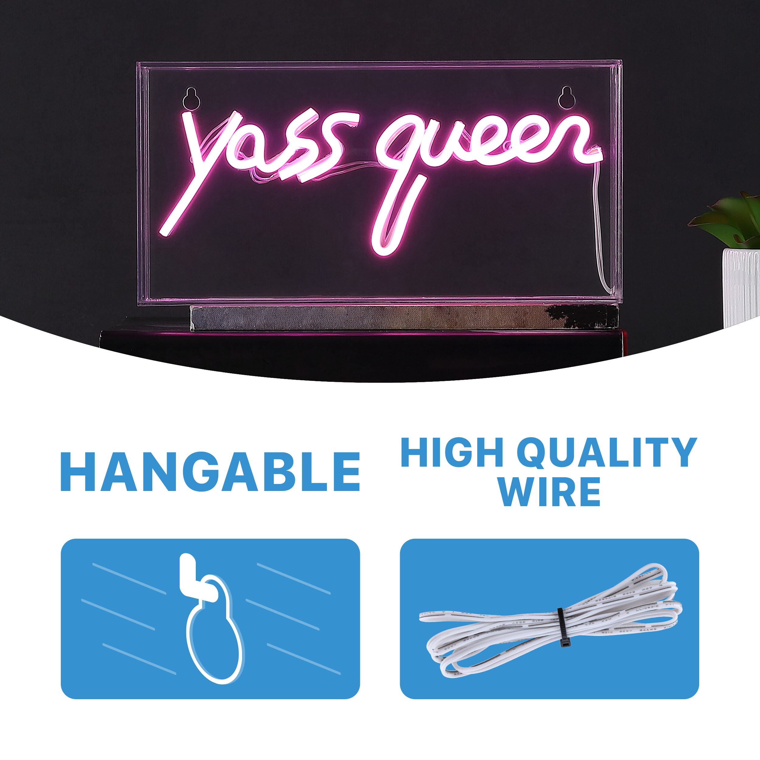 Pink Acrylic USB LED Neon Light Box for Bedroom Decor