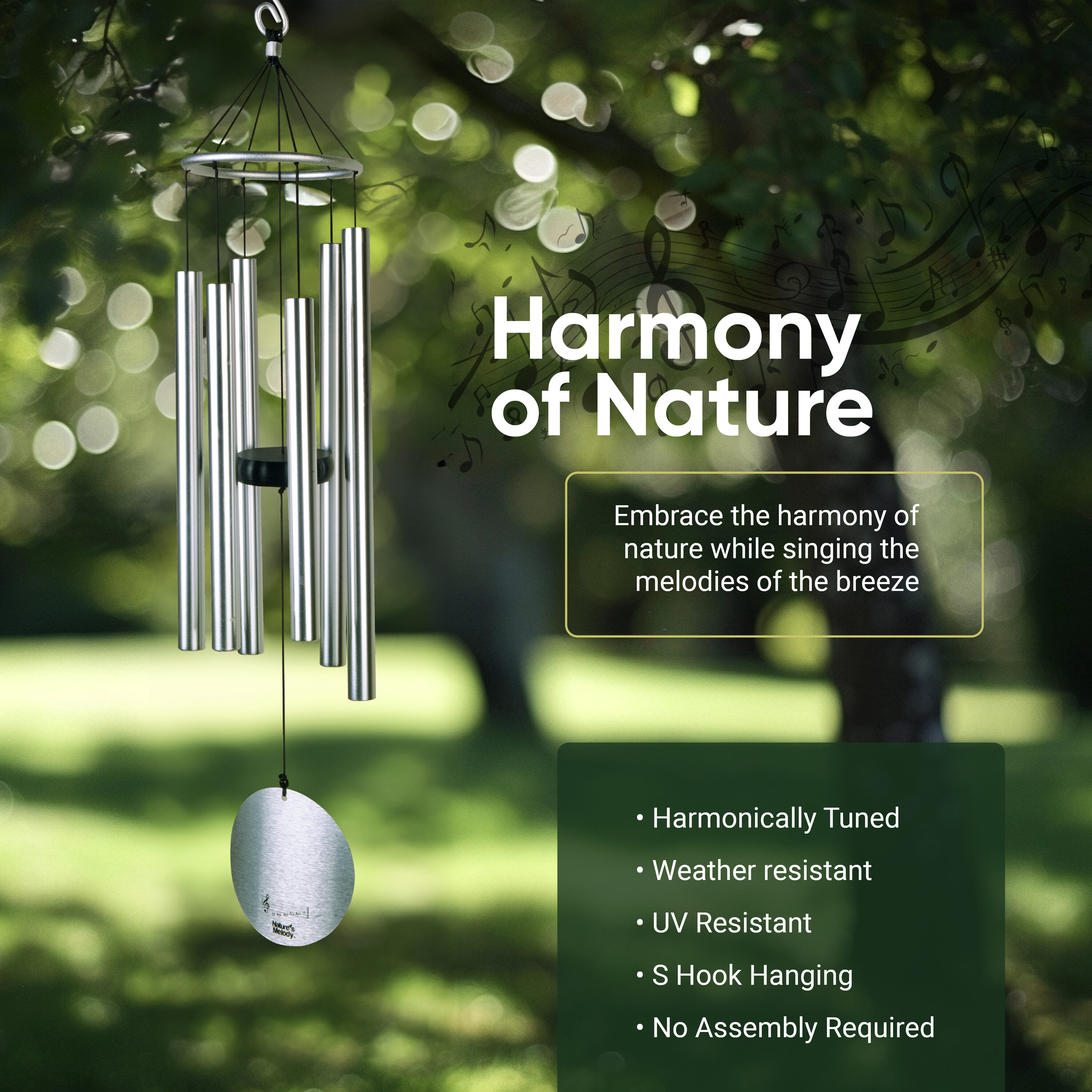 Nature's Melody 28" Silver Aluminum Outdoor Wind Chimes