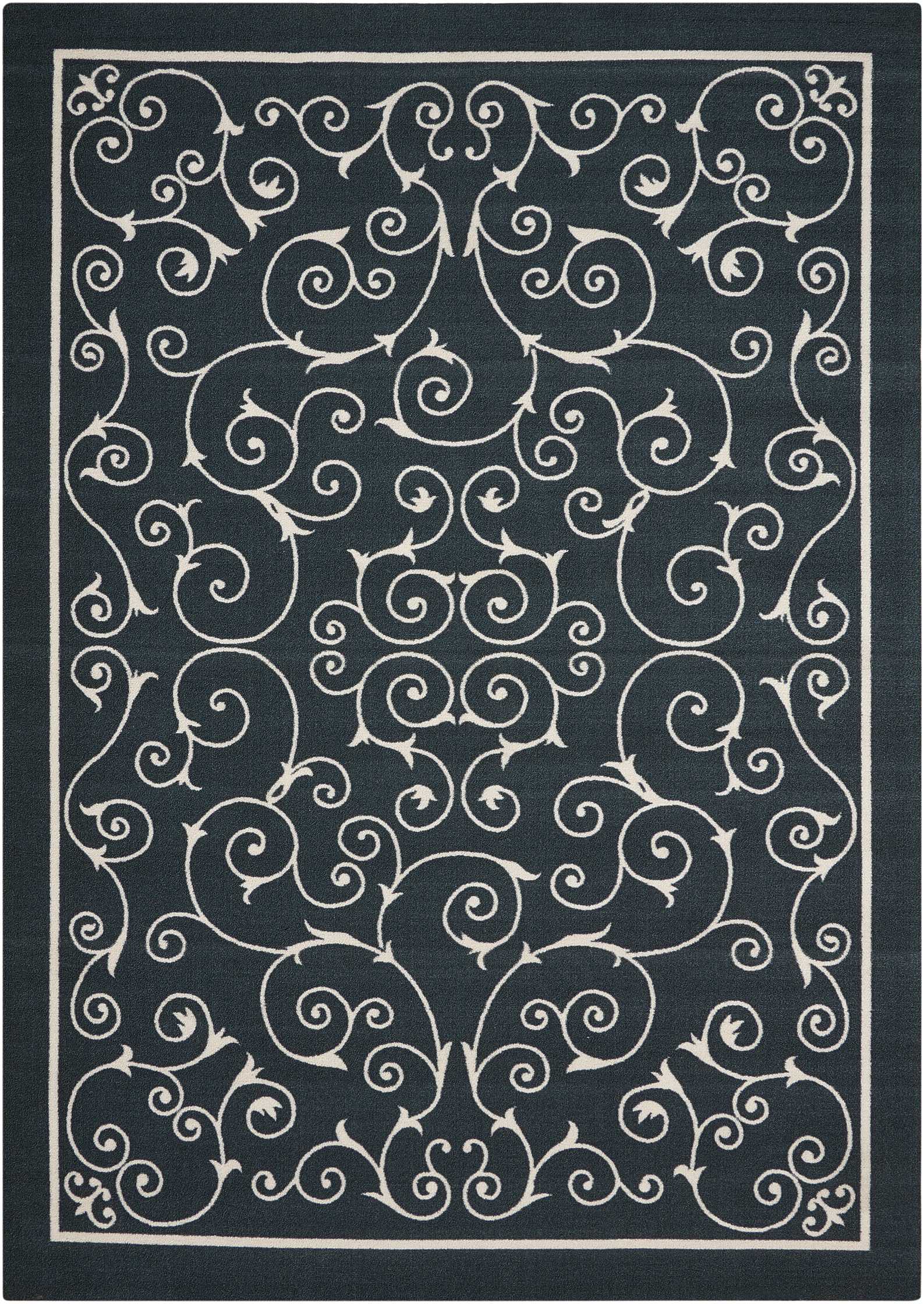 Classic Black Floral 5' x 7' Synthetic Indoor/Outdoor Area Rug