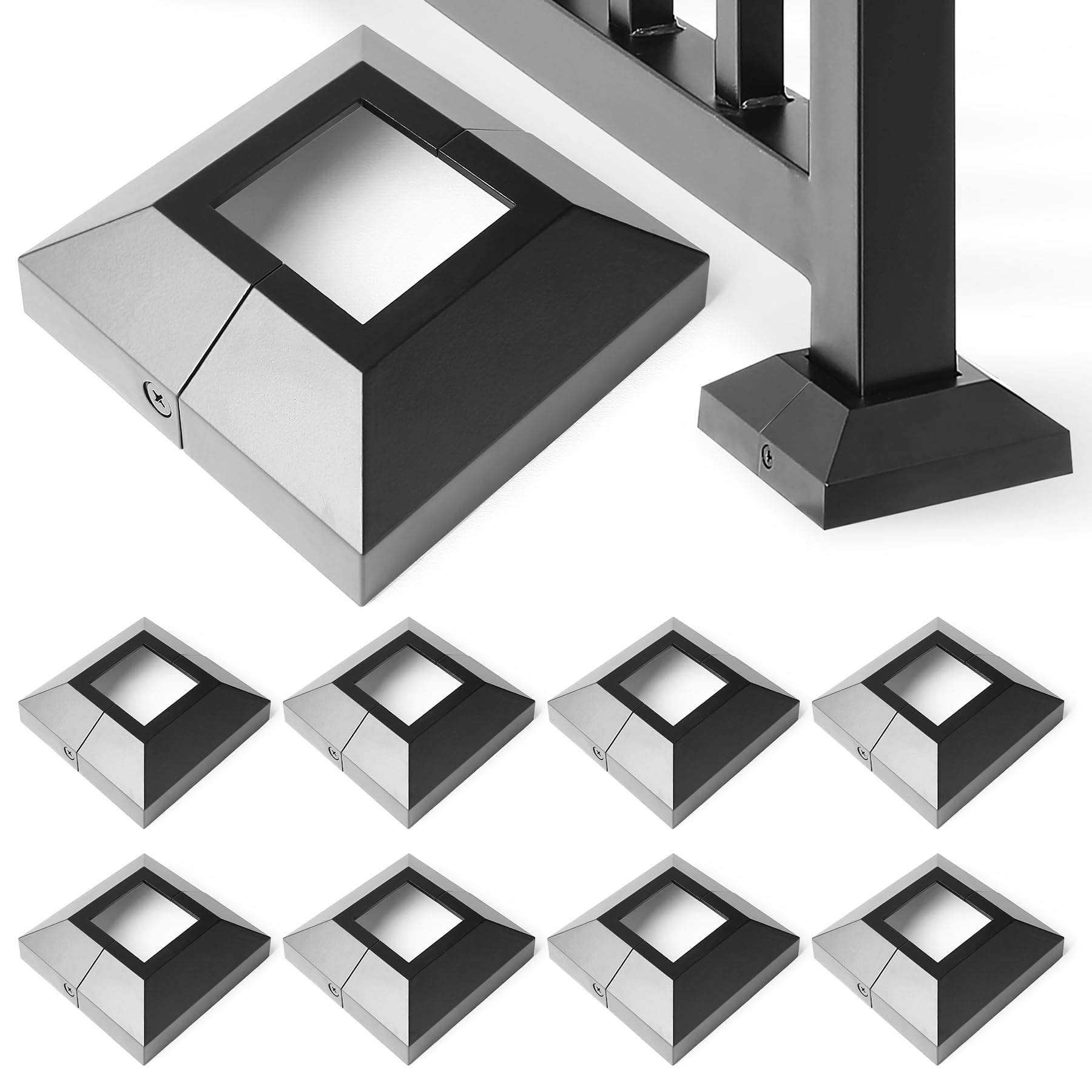 Afoxsos  8Pcs 2 Inch Post Base Cover with 4.5 Inch Base Aluminum for Deck Stair Balcony Railing Post Skirt Covers Black durable