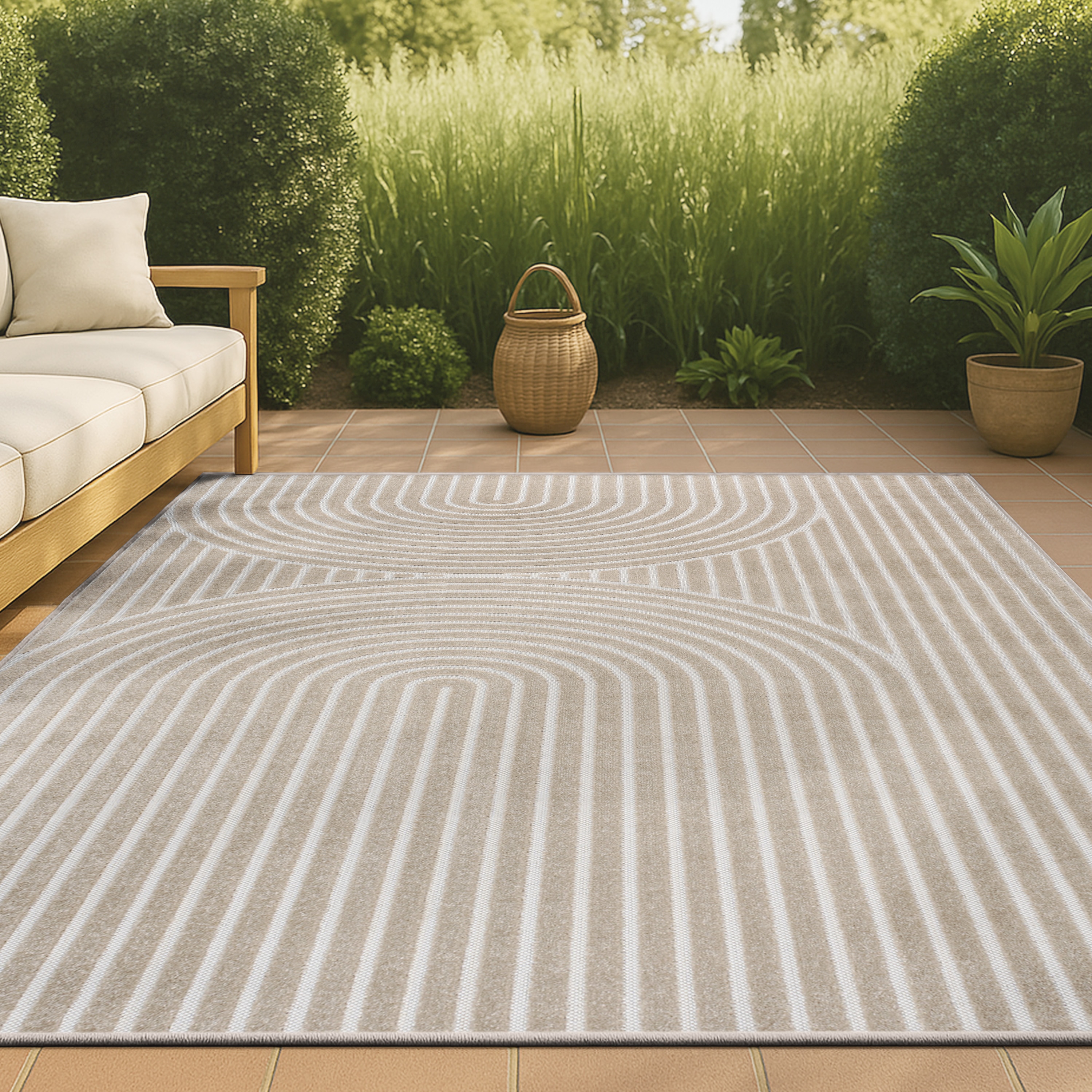 JONATHAN  Y SCN109B-3 SCANDINAVIAN Sofia High-Low Arch 3 x 5 (ft) Loomed Polypropylene Beige/Cream Rectangular Indoor/Outdoor Stripe Bohemian/Eclectic Area rug
