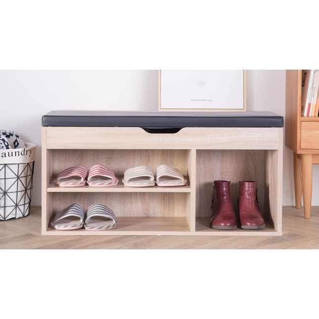 Basicwise Entryway Storage Shoe Rack, 2-Tier Shoe Organizer with Adjustable  Shelves, Oak/Off-White, 31.5-in W x 18-in H in the Shoe Storage department  at