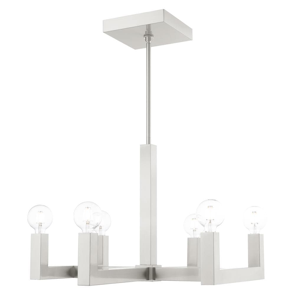 Livex Lighting 49216-91 Solna 6 -Light Brushed Nickel Mid-century For Use in Bathrooms, Bedrooms, Dining Rooms, Foyers, Kitchens, Living Rooms Chandelier