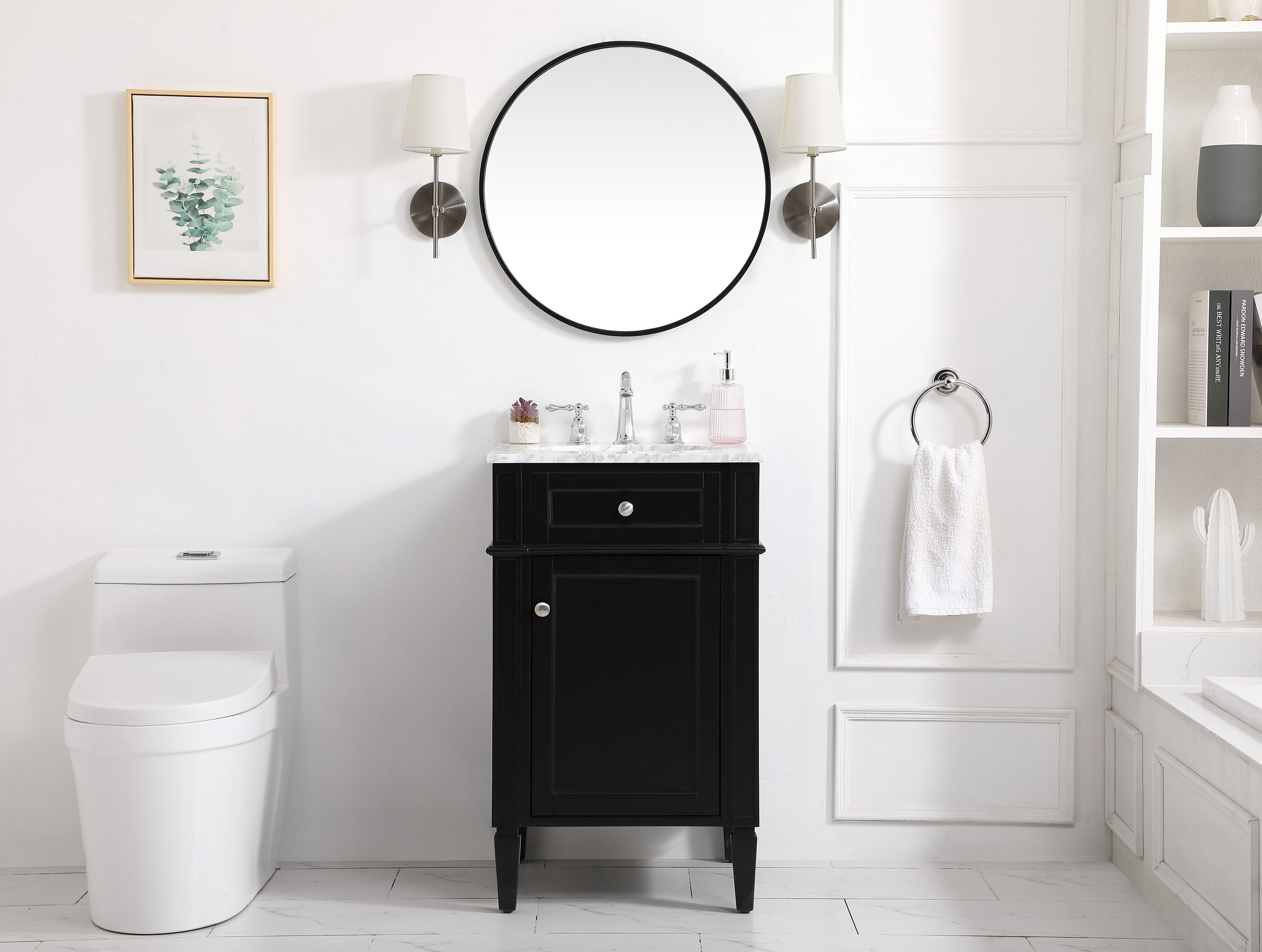 Black Marble Top Single Sink Vanity with Porcelain Basin