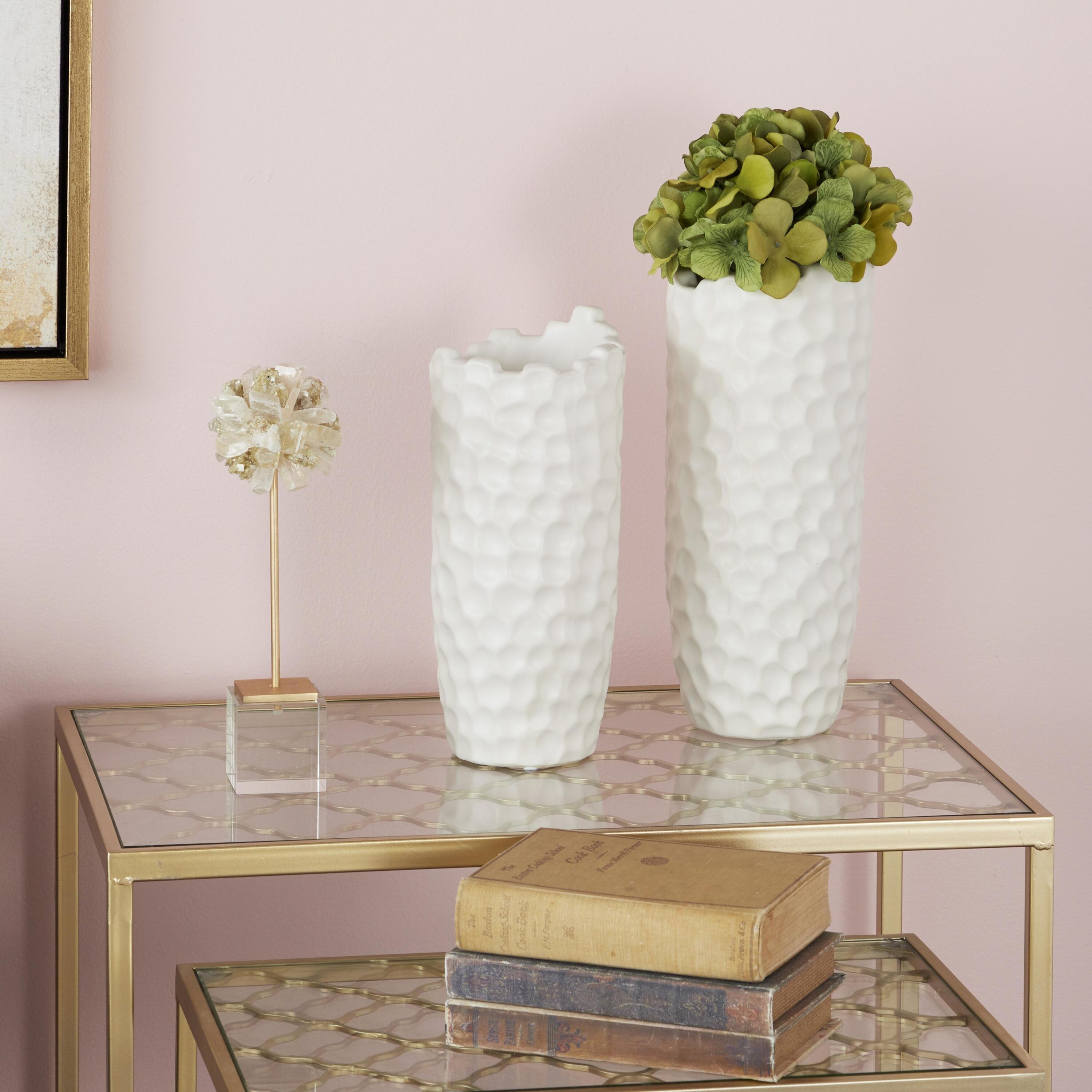 Elegant Honeycomb 14" White Porcelain Decorative Vase