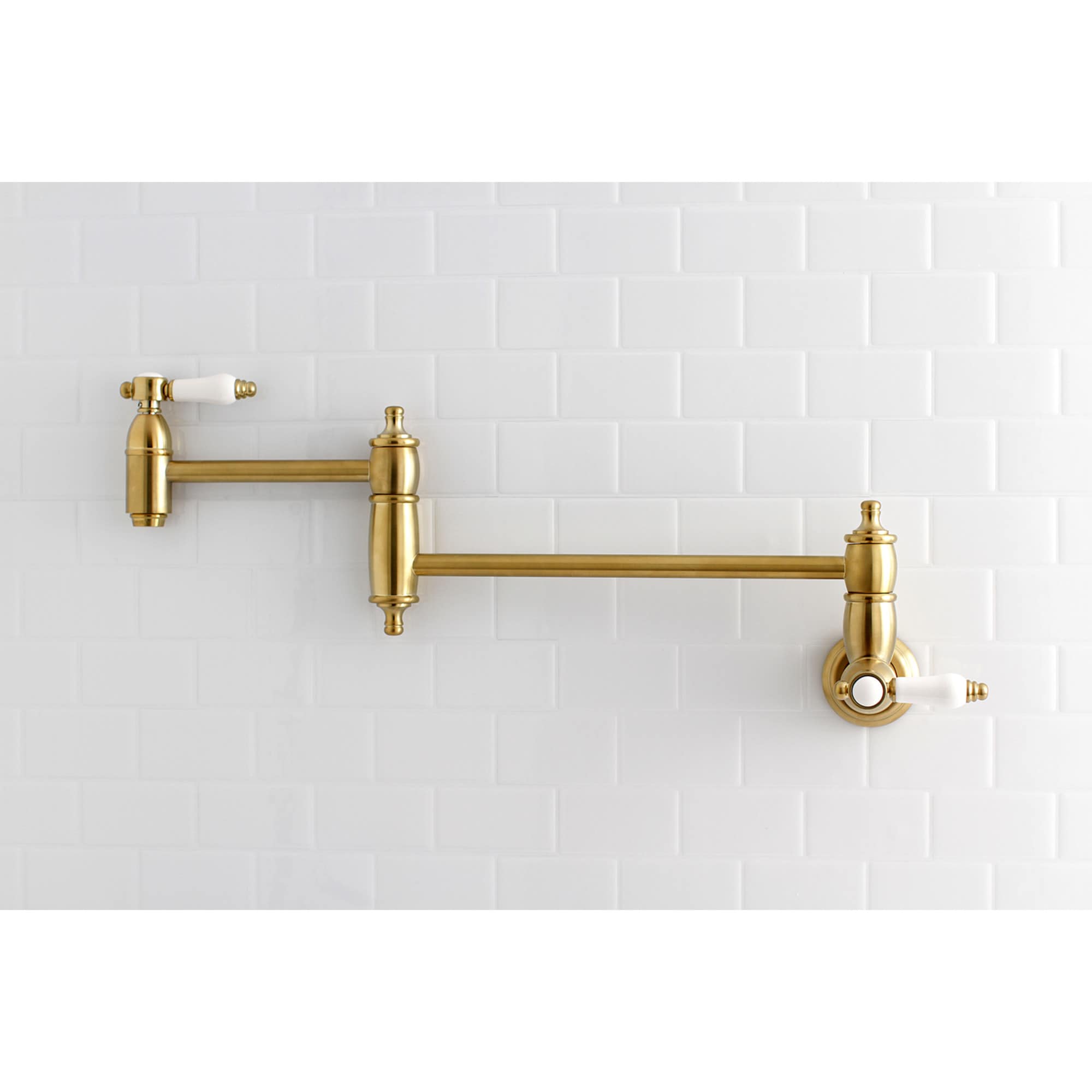 Kingston Brass Bel-Air Brushed Brass 2-Handle Wall-Mount Pot Filler Handle Kitchen Faucet