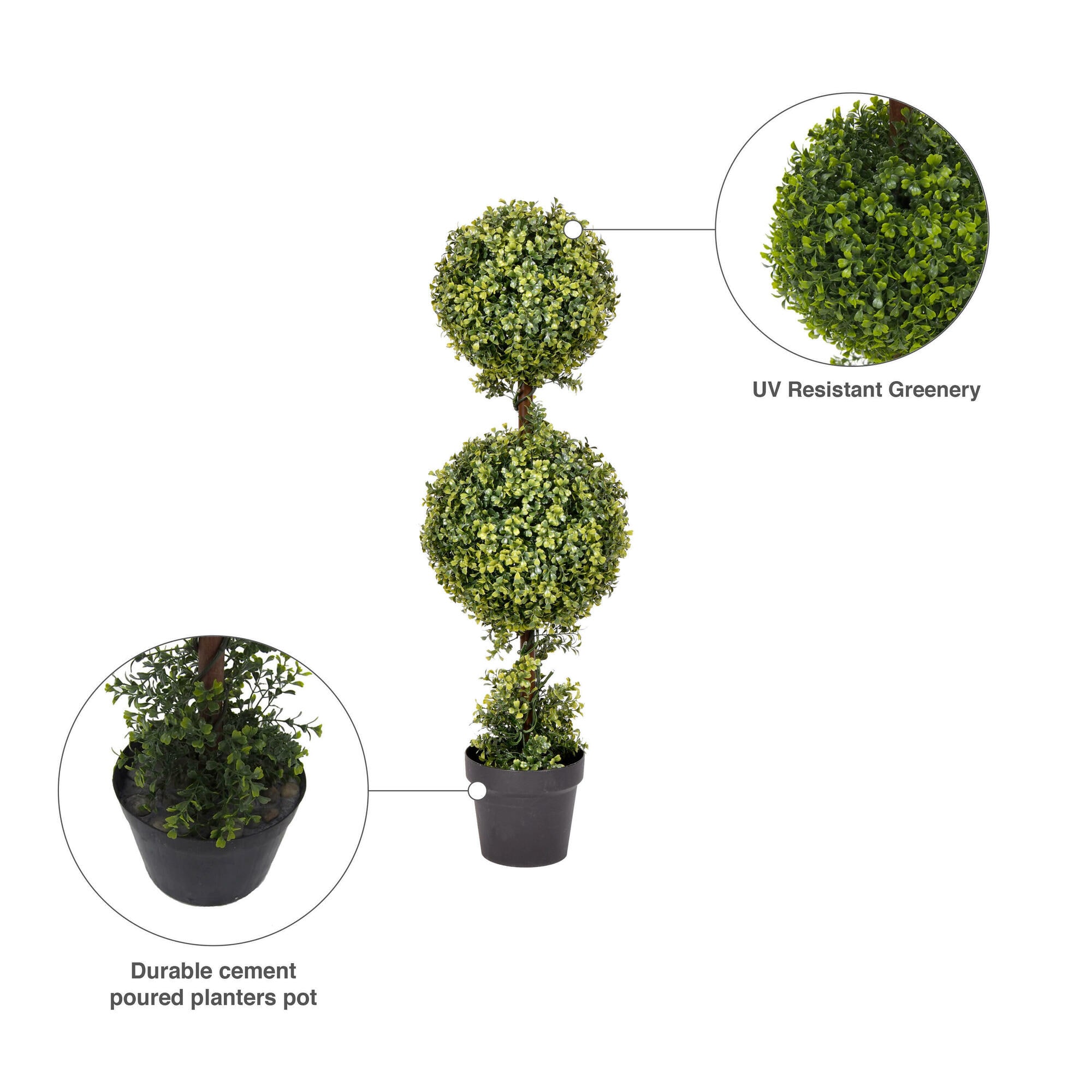 Elegant Outdoor White-Lit Boxwood Topiary in Plastic Pot, 37"