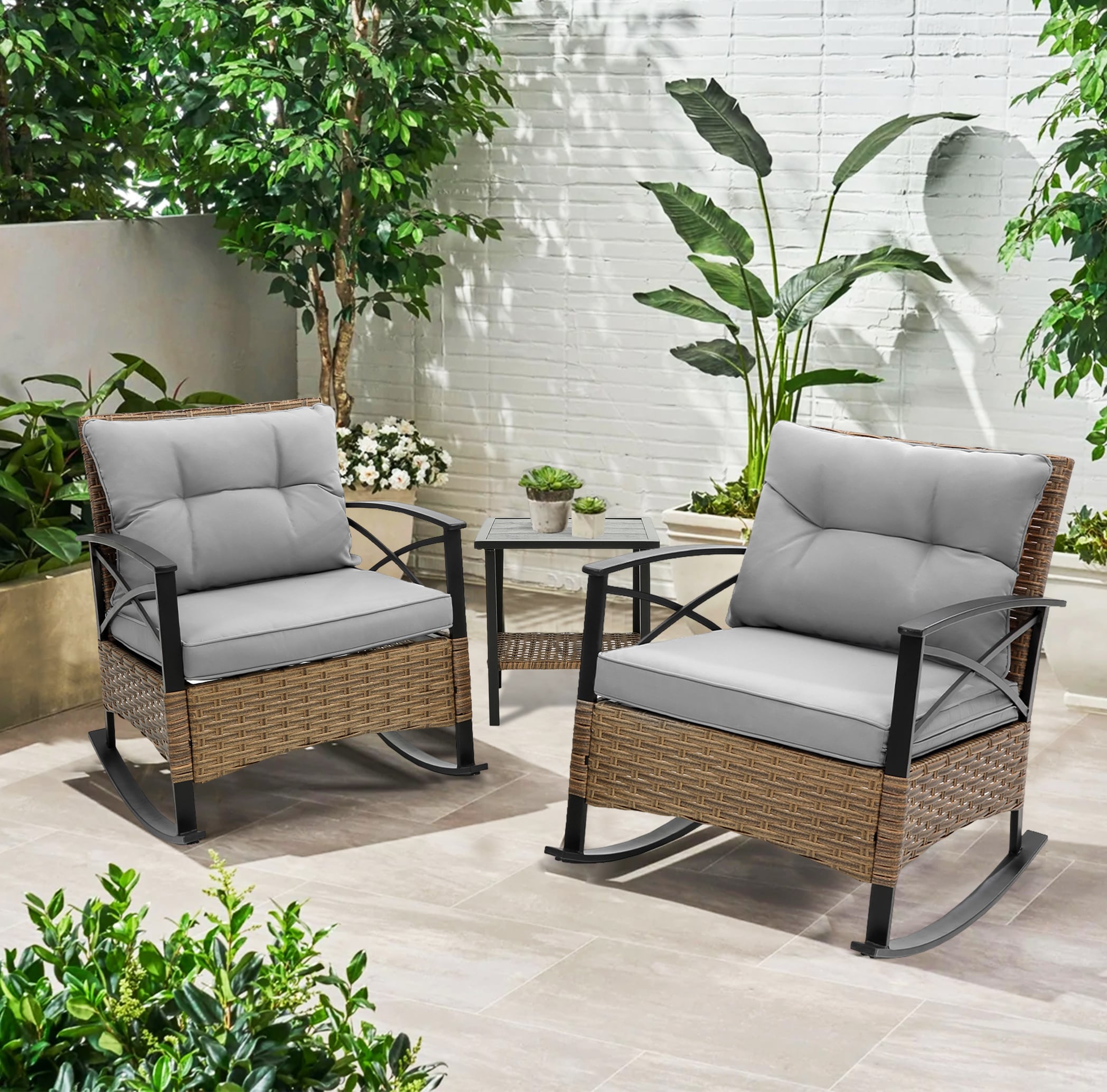 Fun Orange FUNS1HW19 3 -Piece Rattan Patio Conversation Set with Gray Cushions