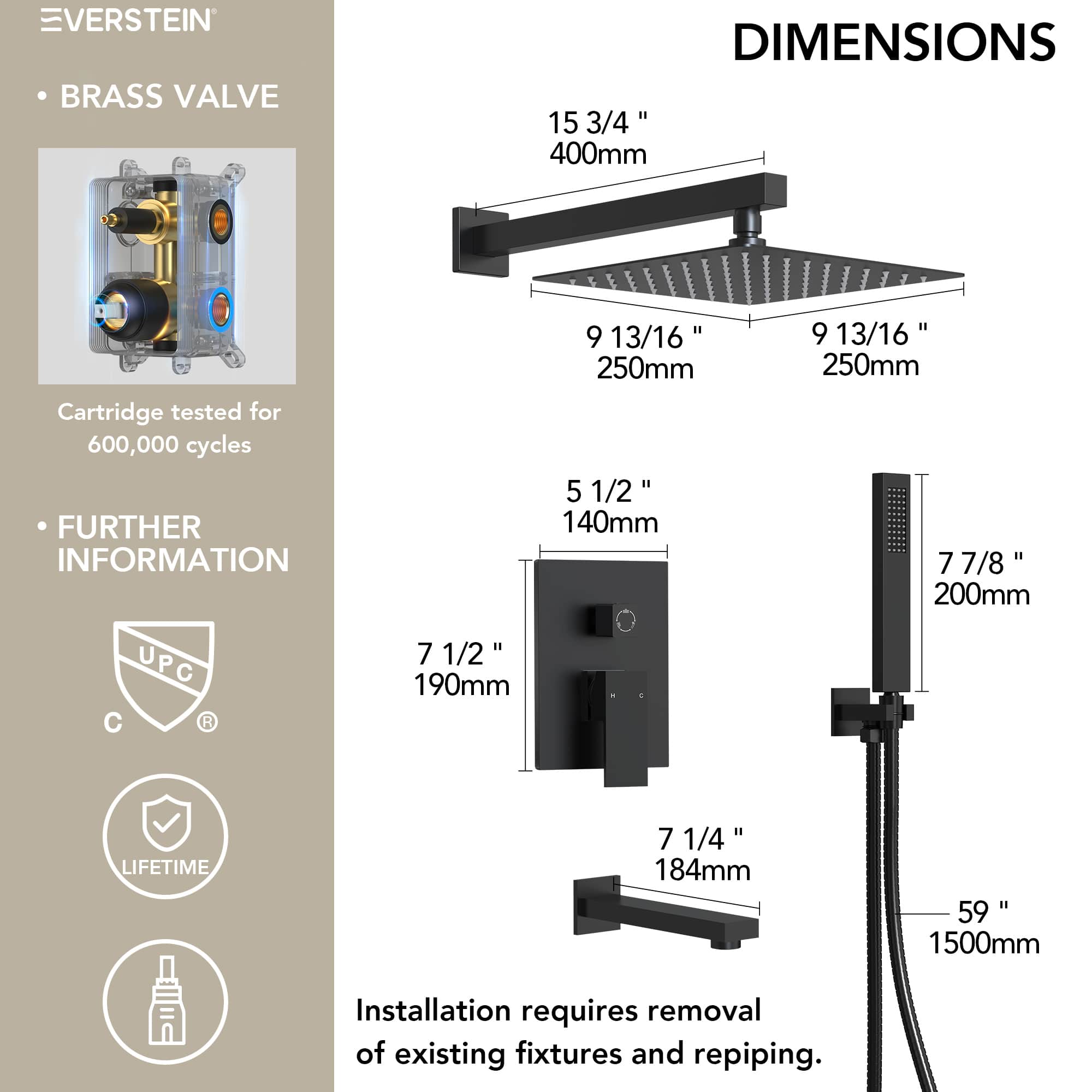 EVERSTEIN M6603BI-B10BLM Tub-Shower-Faucets - View #11