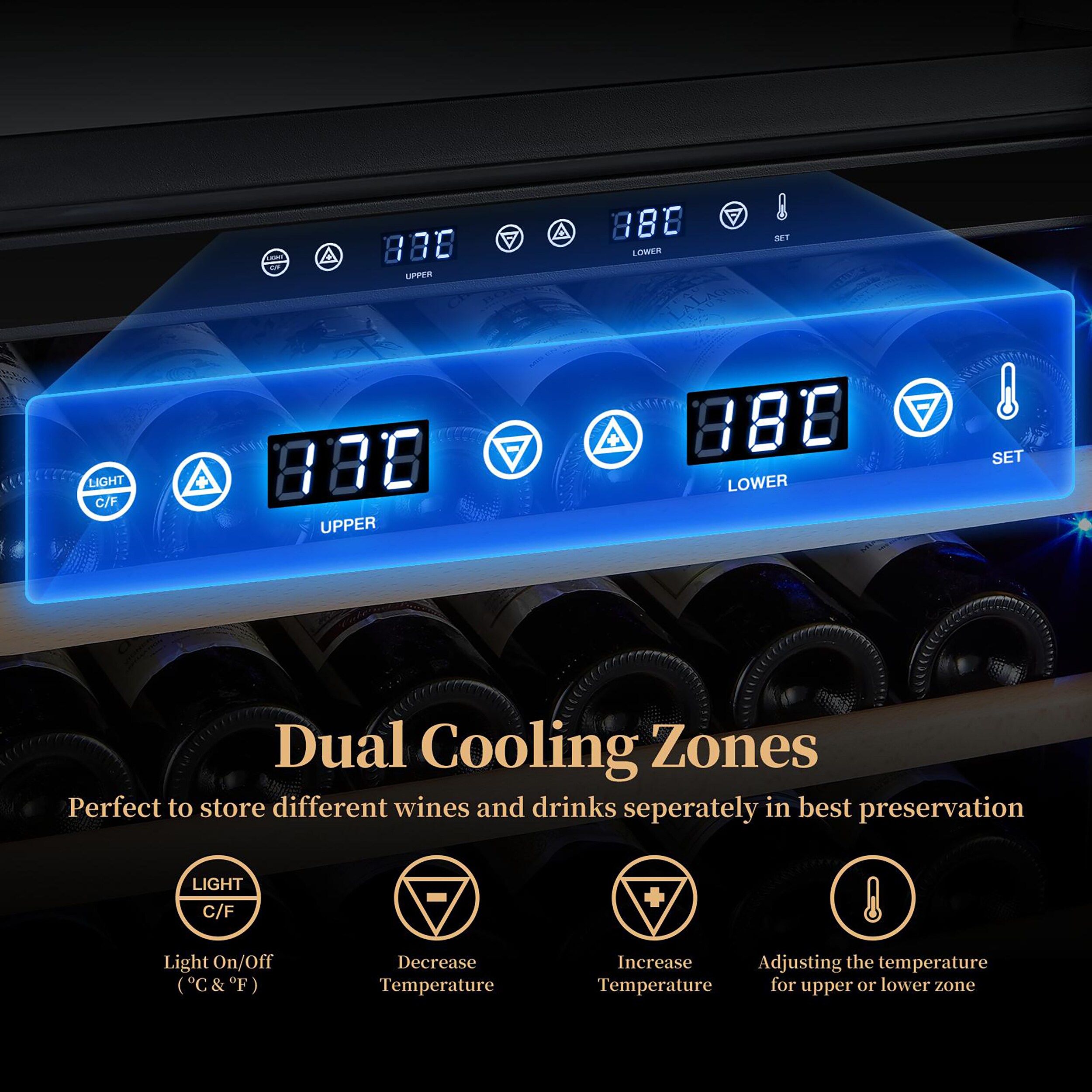 23.4-in W 77-bottle Capacity Stainless Steel Dual Zone Cooling 