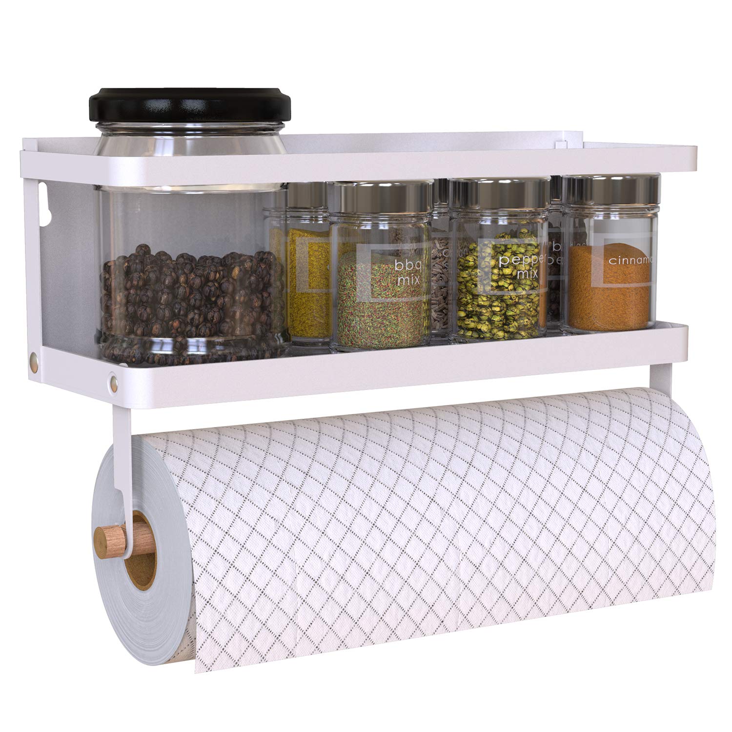 Yichuhaoxi  Magnetic Spice Rack Organizer Single Tier Refrigerator Spice Storage Shelf with Hook White Easy to Install on Side of Refrigerator