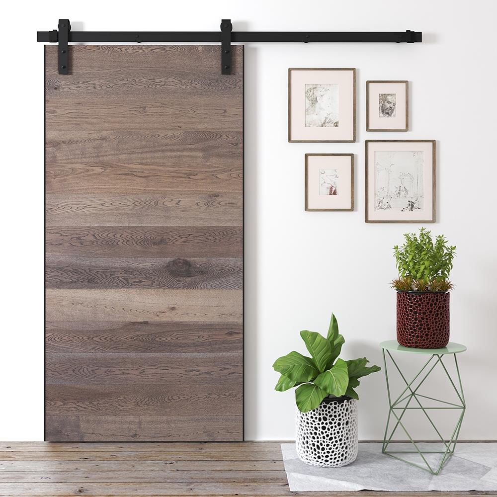 Urban Woodcraft 40-in x 83-in Oak Panel Flush Prefinished Oak Wood Single Barn Door (Hardware Included)